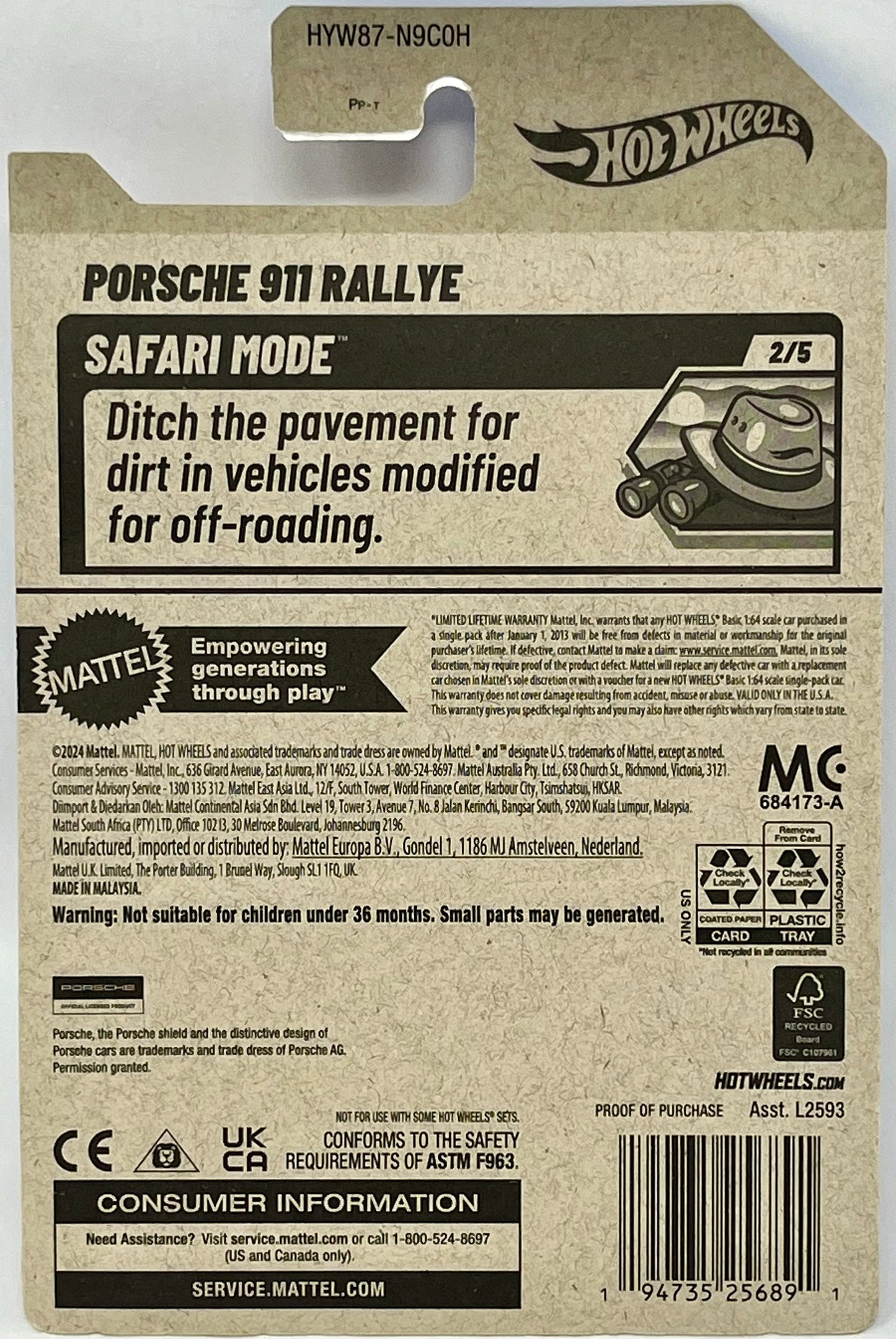 Hot Wheels Porsche 911 Rallye Green 154/250 Safari Mode 2/5
