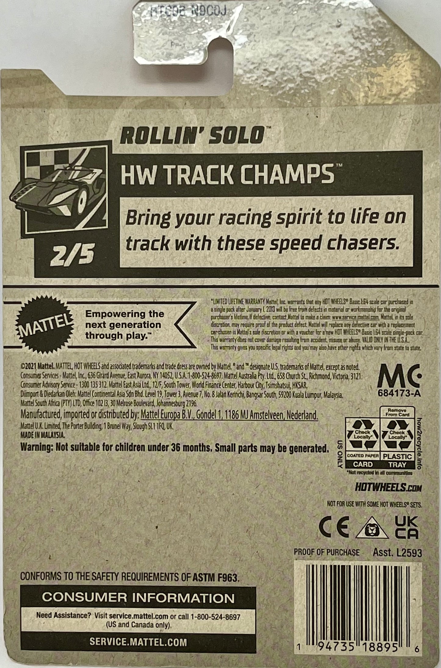 Hot Wheels Let’s Race Rollin’ Solo Purple 154/250 HW Track Champs 2/5