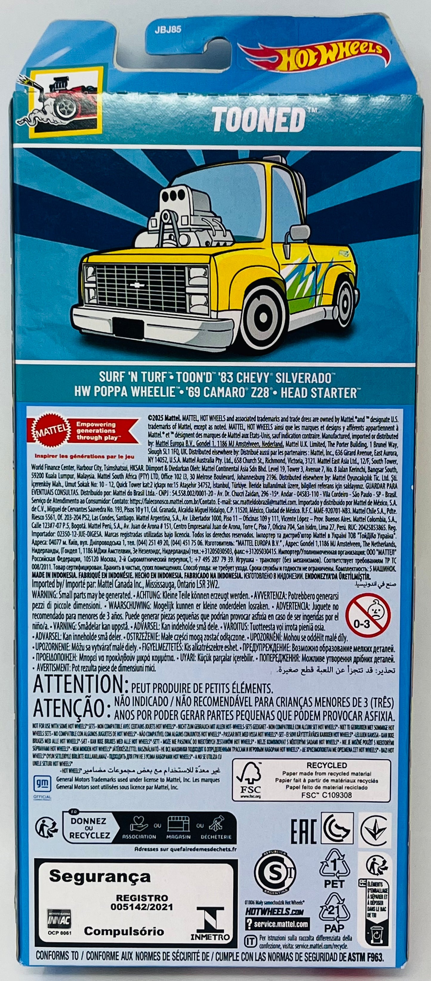 Hot Wheels Tooned 5 Pack Surf 'N Turf - Toon'd '83 Chevy Silverado - HW Poppa Wheelie - '69 Camaro Z28 - Head Starter