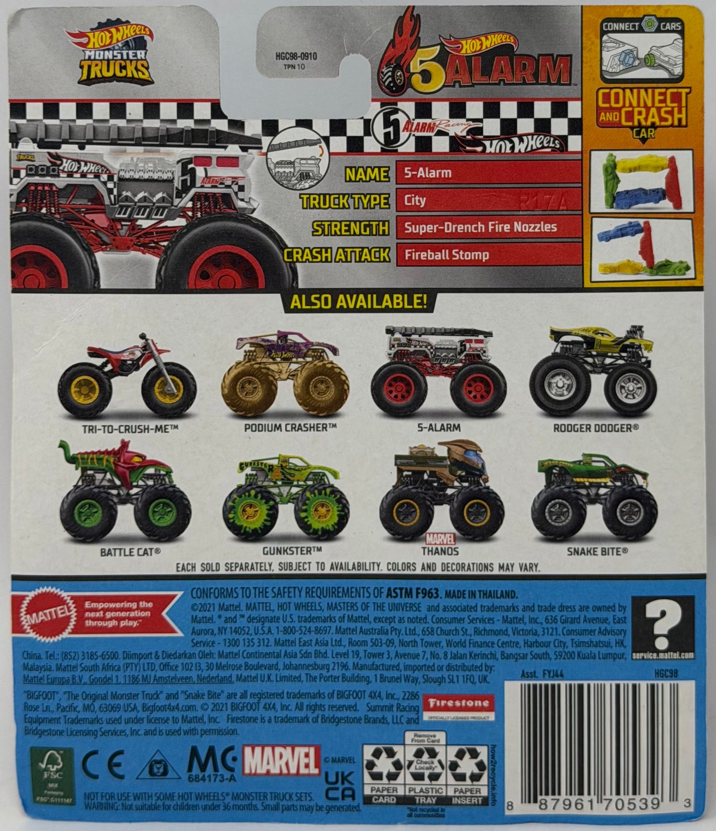 Hot Wheels Monster Trucks 5 Alarm White w/Fire Wheels