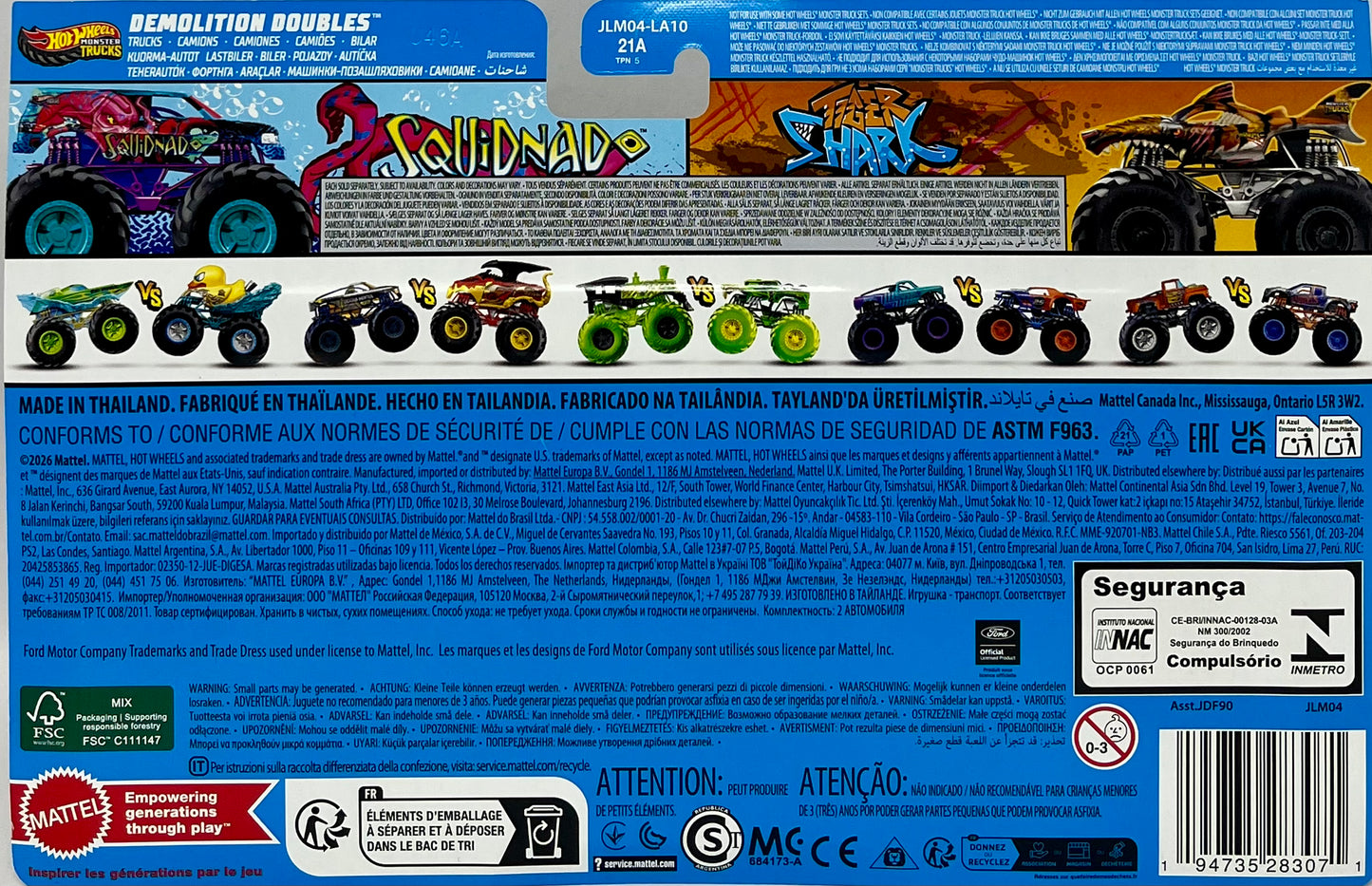 Hot Wheels Monster Trucks Squidnado & HW Tiger Shark Demolition Doubles