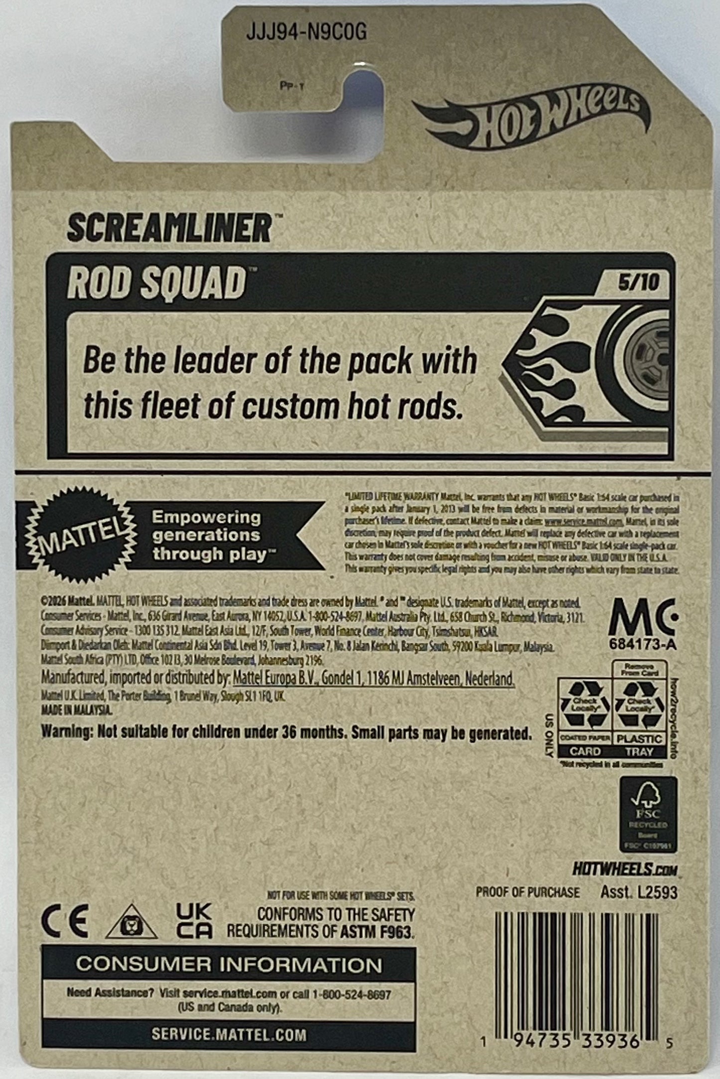 Hot Wheels Screamliner Black/ Gold Chrome 141/250 Rod Squad 5/10