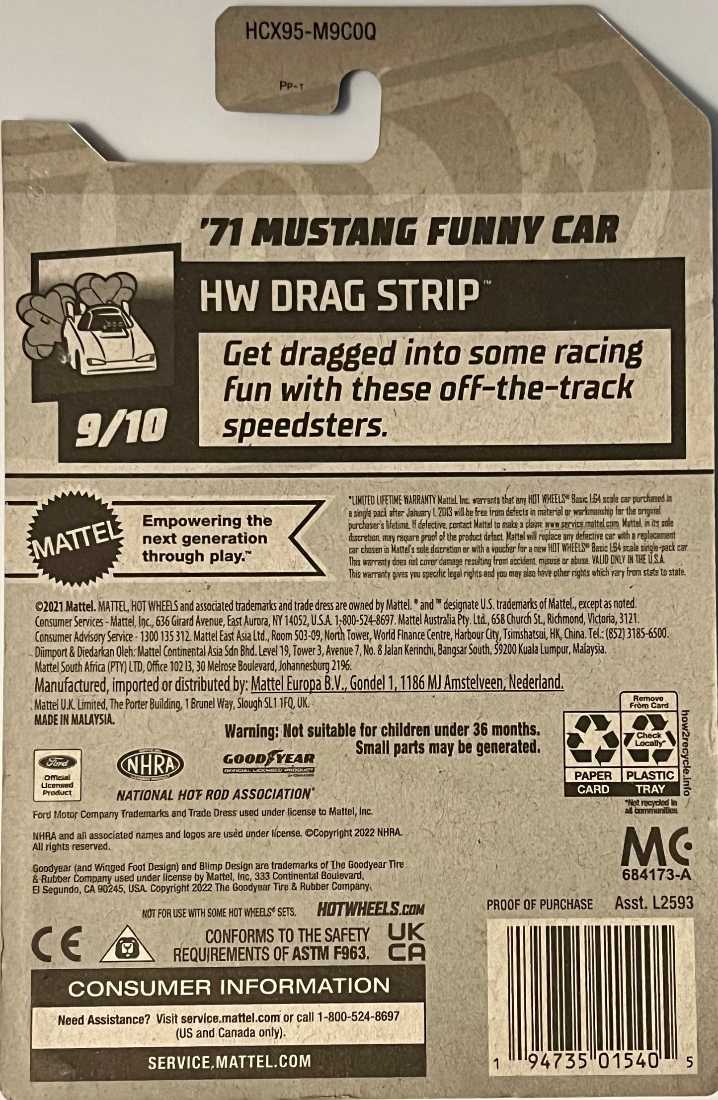 Hot Wheels ‘71 Mustang Funny Car 245/250 HW Drag Strip 9/10