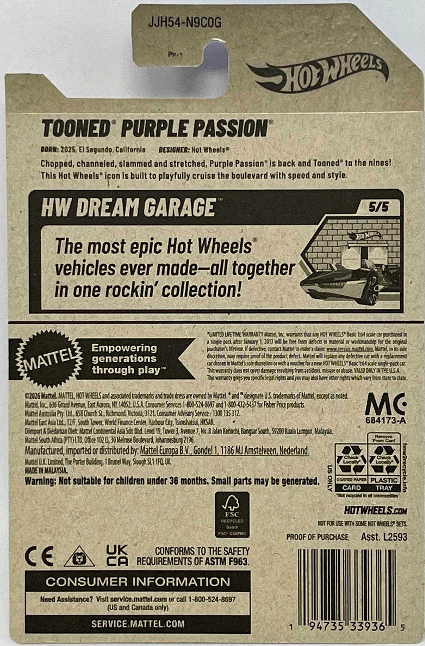 Hot Wheels Tooned' Purple Passion 148/250 HW Dream Garage 5/5