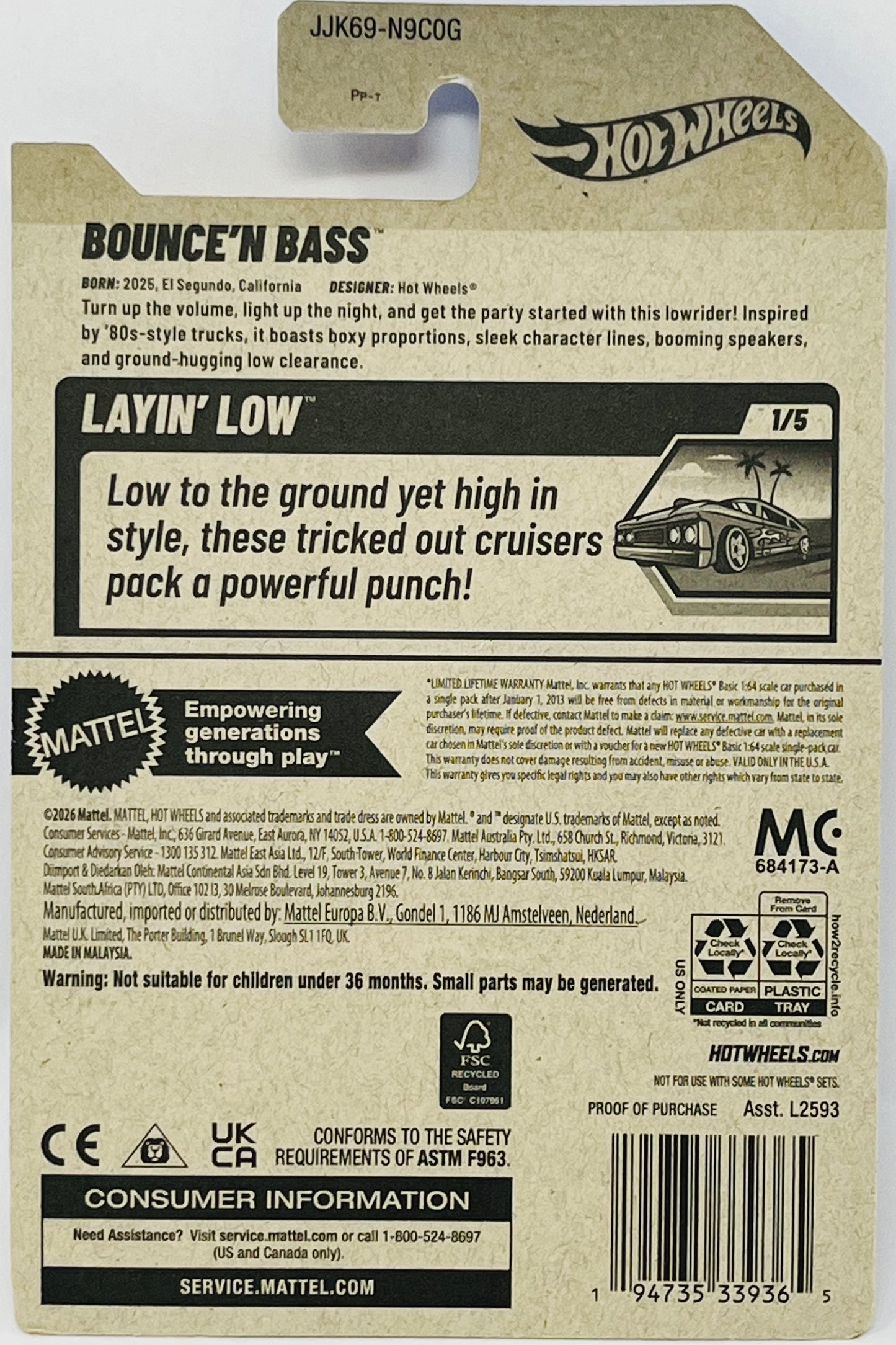 Hot Wheels Bounce 'N Bass Pink 17/250 Layin' Low 1/5