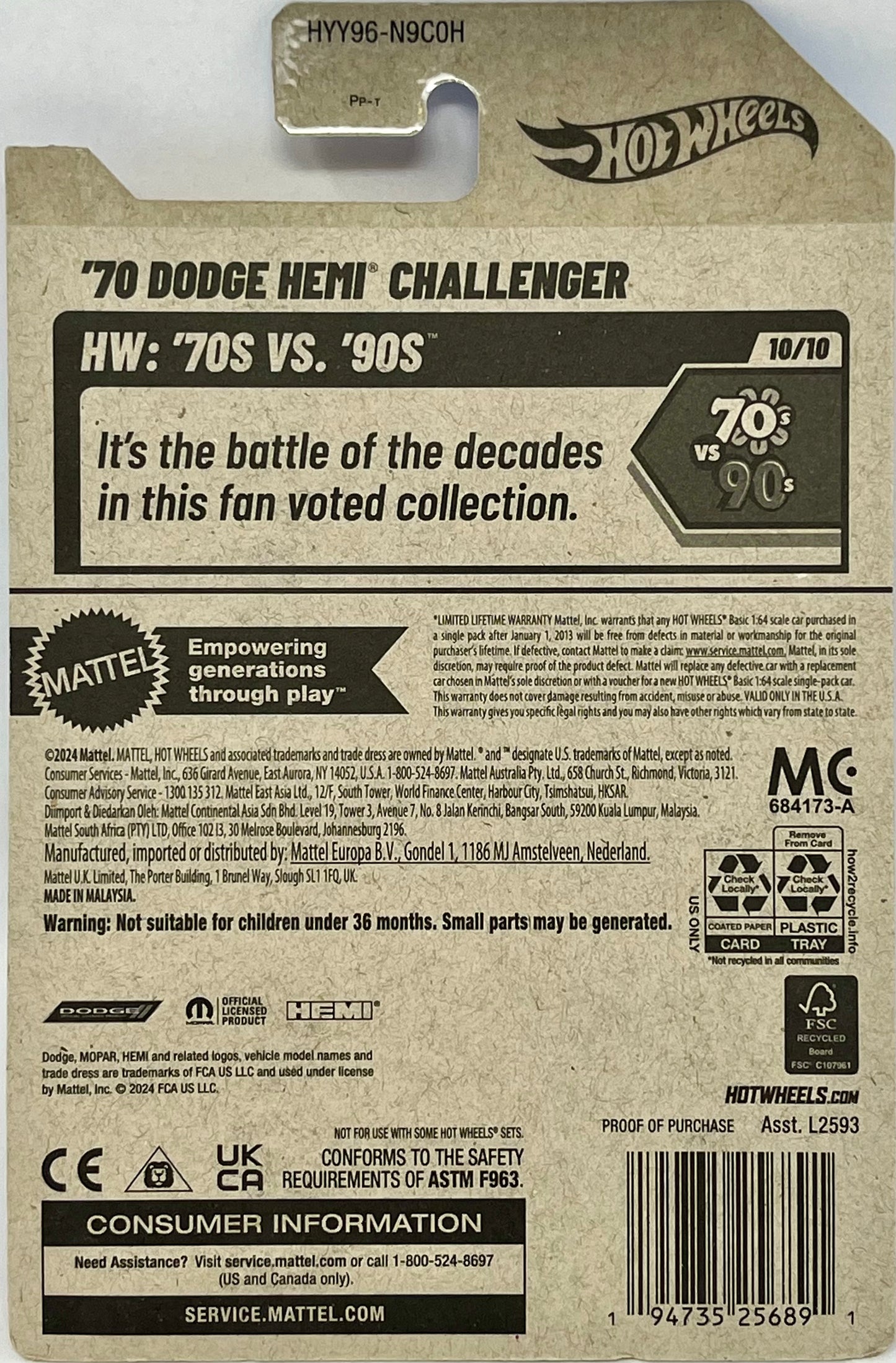 Hot Wheels '70 Dodge Hemi Challenger Blue 164/250 HW '70s vs '90s 10/10