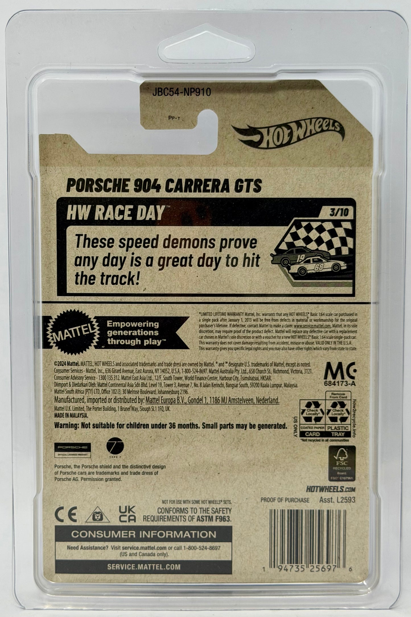 Hot Wheels Porsche 904 Carrera GTS Green/ Gray 100/250 HW RaceDay 3/10 Walgreens Exclusive With Protector