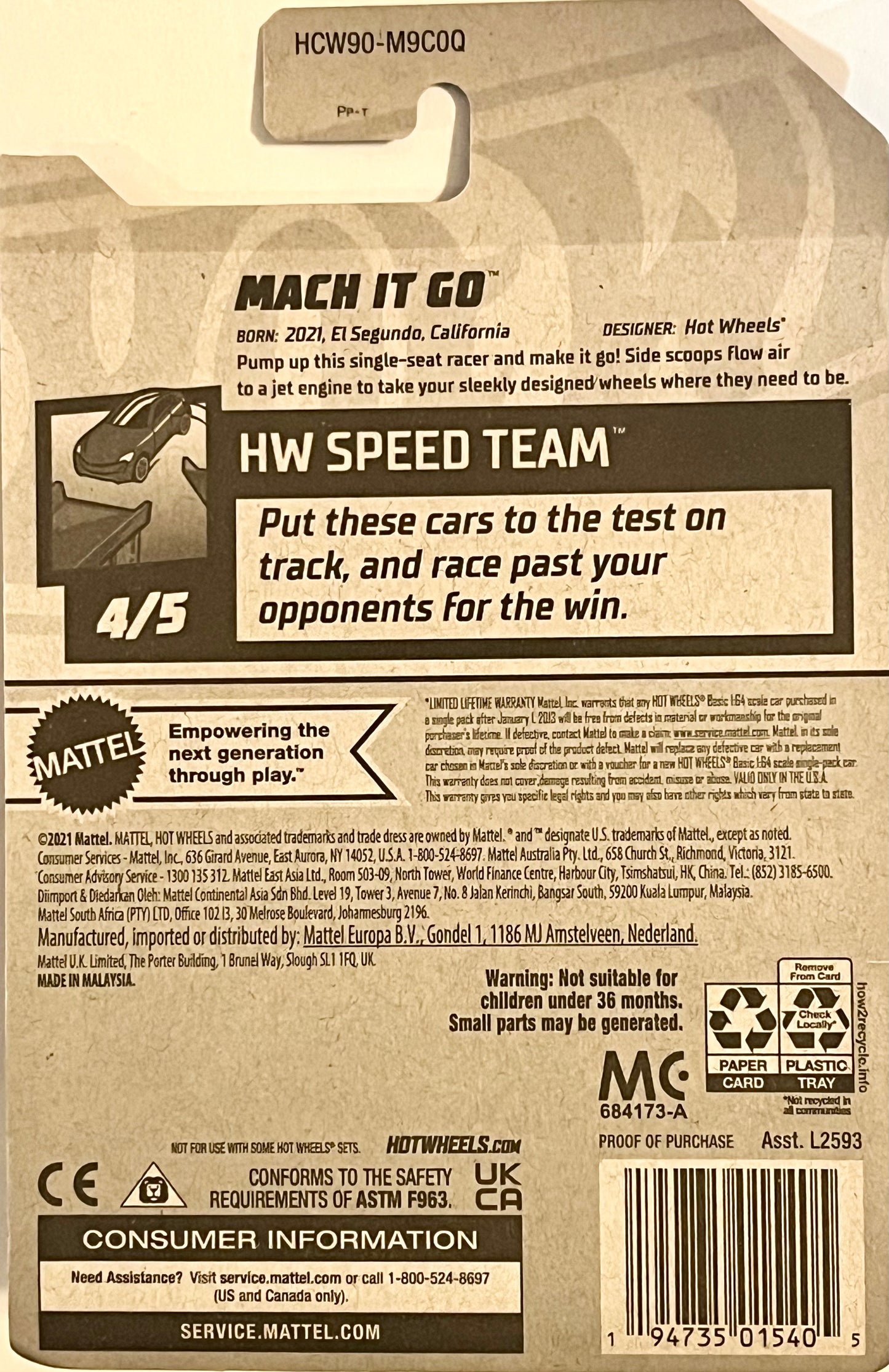 Hot Wheels Mach It Go Gray 71/250 HW SPEED TEAM 4/5 Best For Track