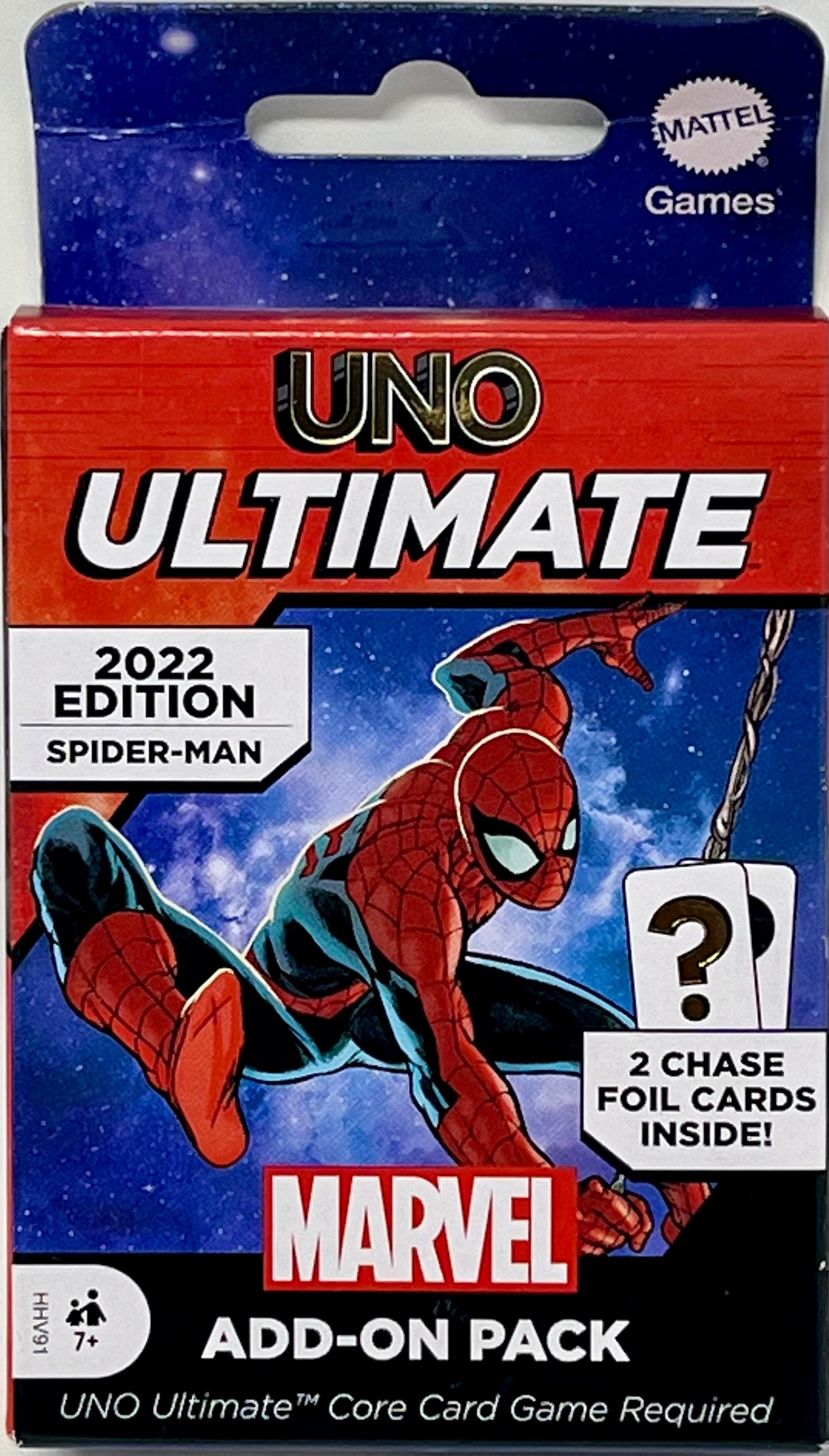 Mattel Games UNO Ultimate Marvel Card Game Add-On Pack with Spider-Man Character Deck & 2 Collectible Foil Cards, Gift for Collectors & Kids Ages 7 Years & Older