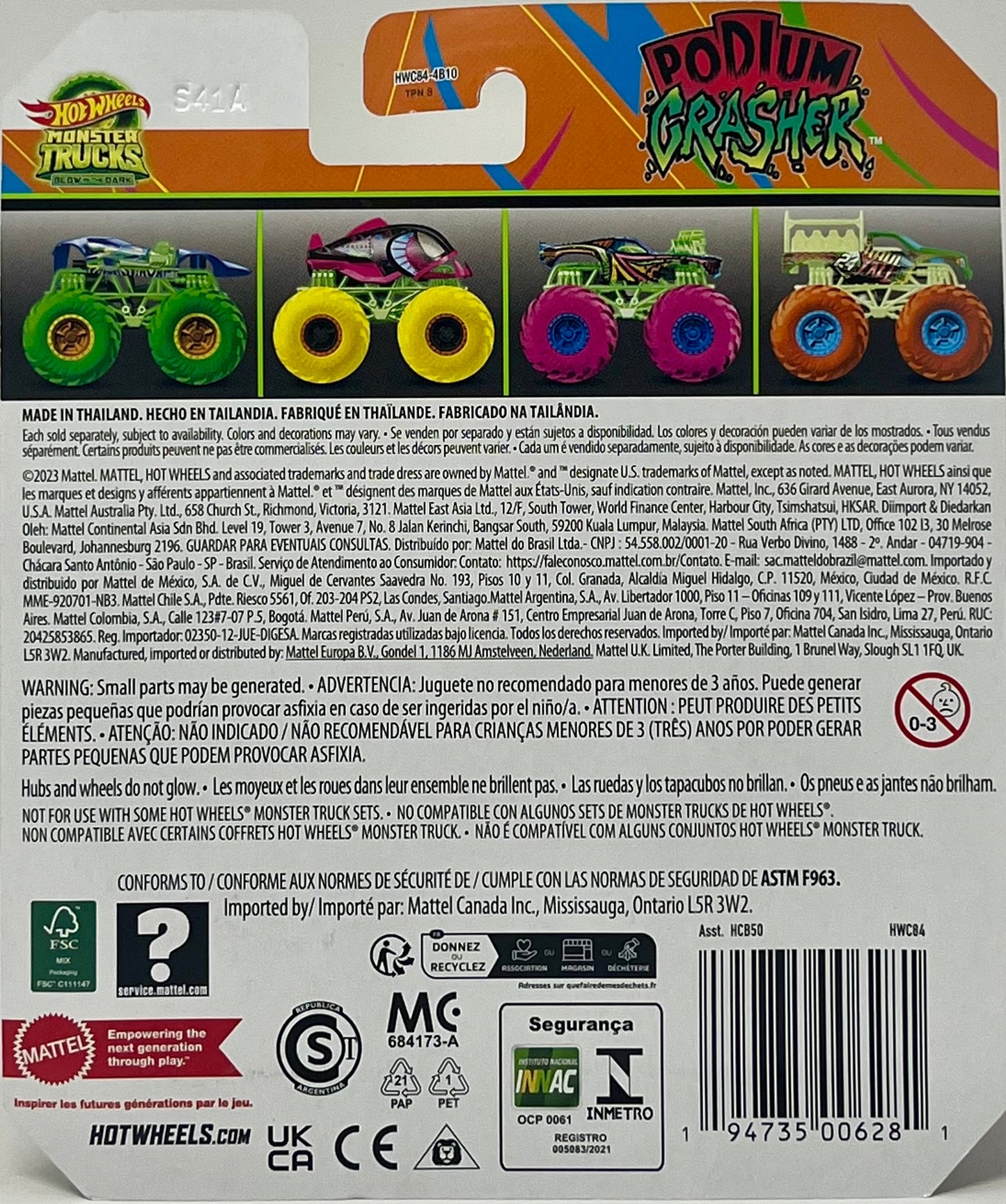 Hot Wheels Monster Truck PODIUM CRASHER 1:64 Glow in the Dark Orange