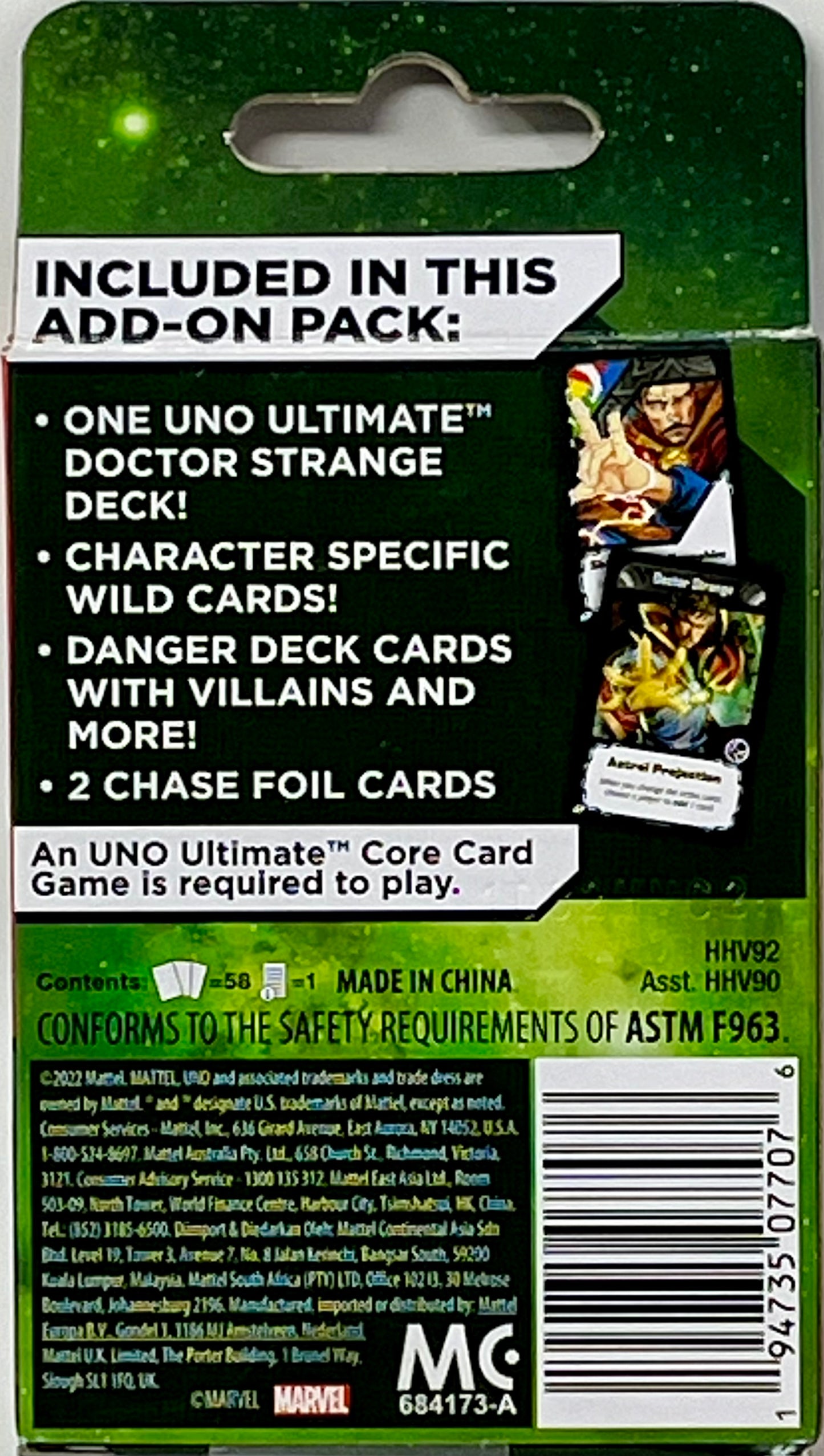 Doctor Strange UNO ULTIMATE MARVEL Add-On Pack 2 Chase Foil Cards