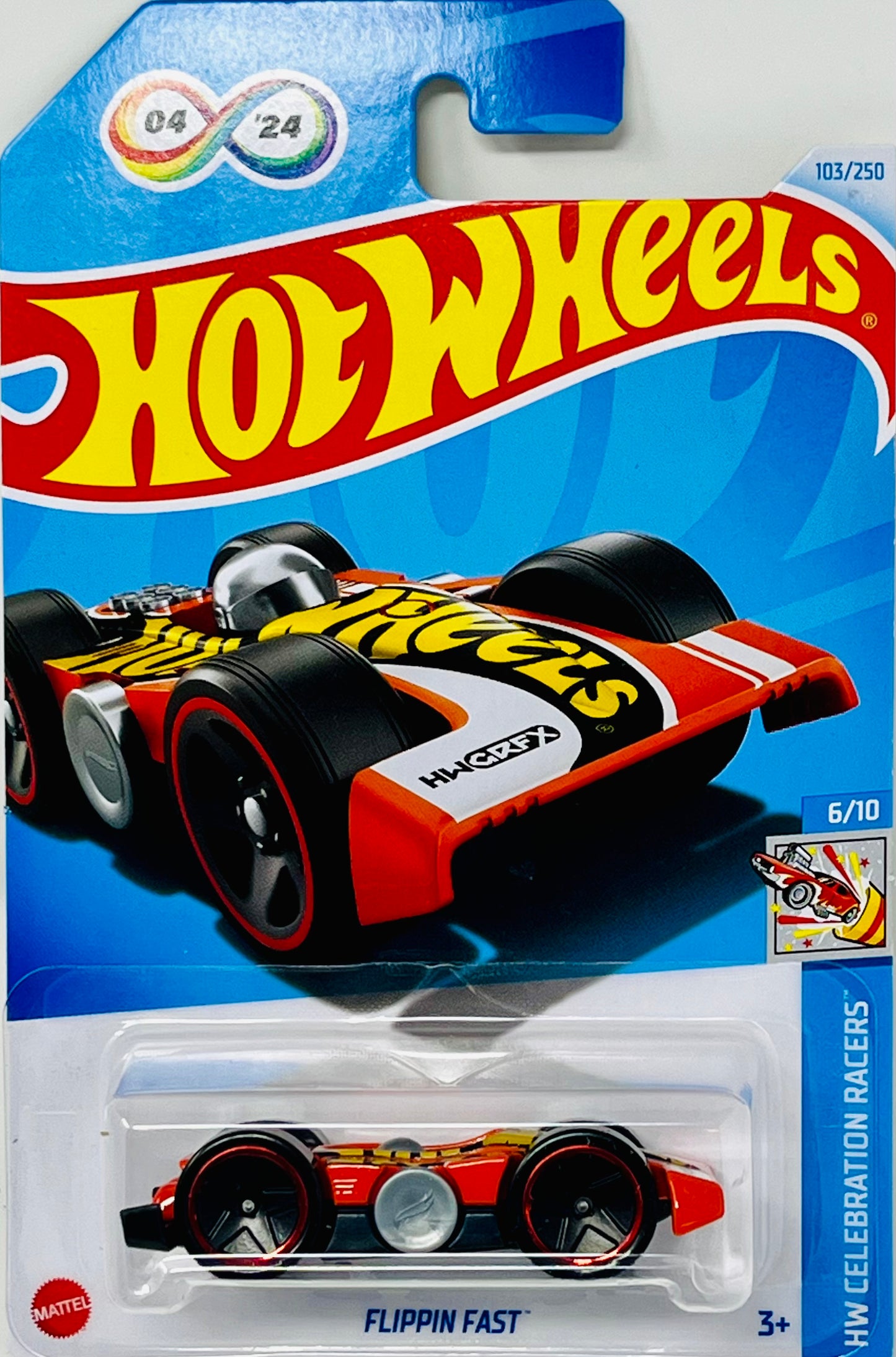 Hot Wheels Flippin Fast Orange & White 103/250 Fidget Spinner ASAN Autism HW Celebration Racers 6/10