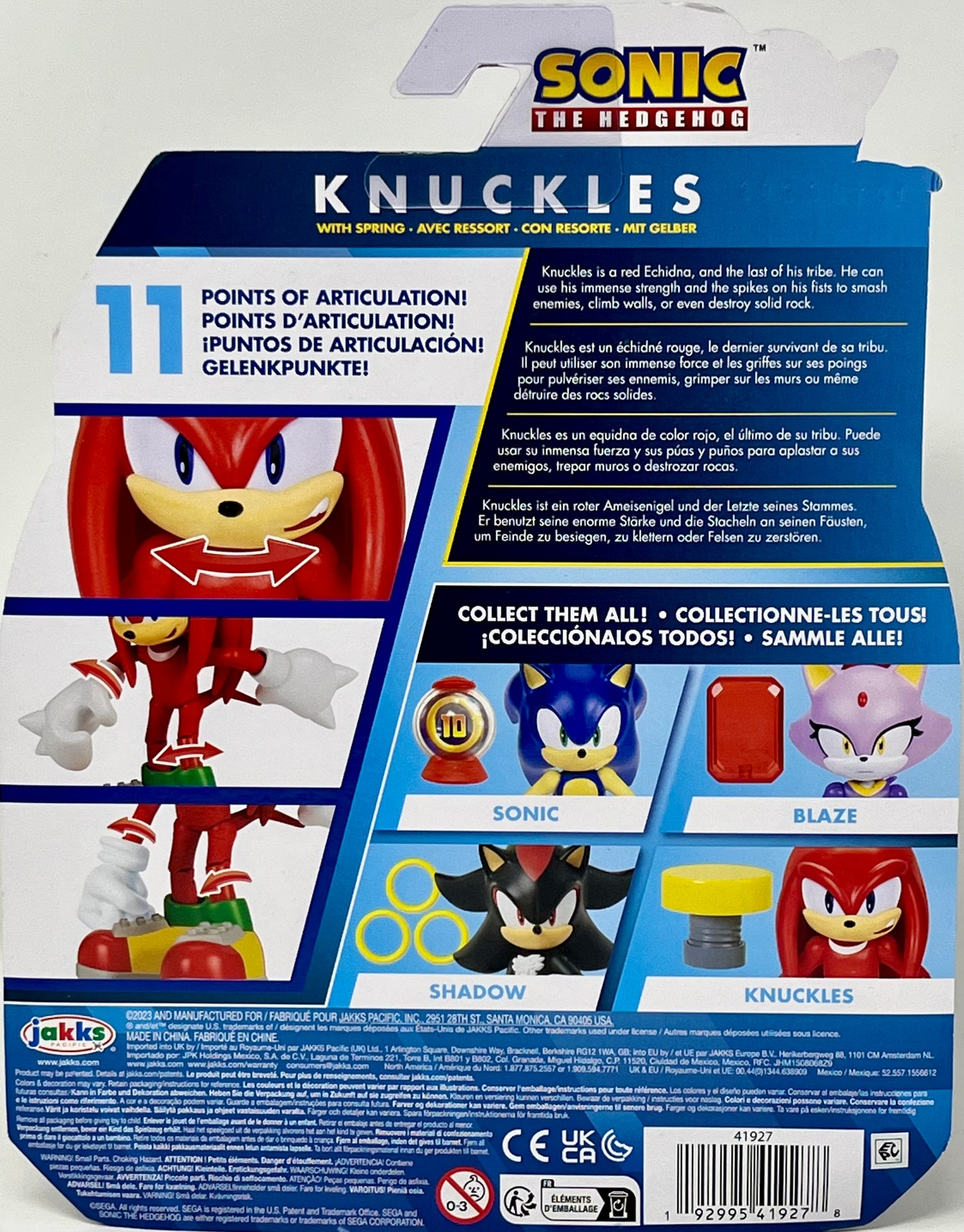 Sonic the Hedgehog Knuckles W/Spring 4” Action Figure