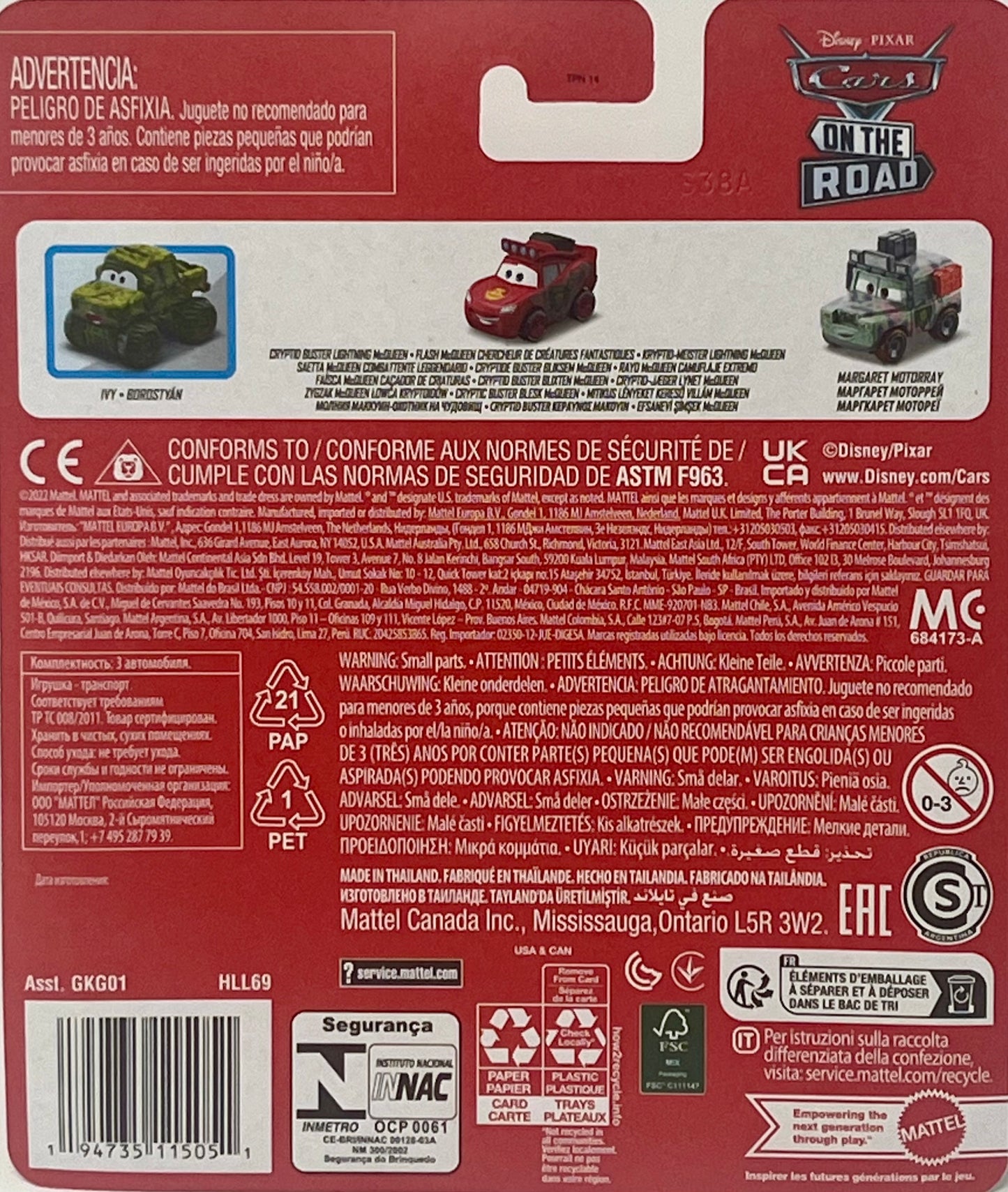 Disney Pixar Cars Mini Racers 3 Pack Mossy Ivy, Cryptid Buster McQueen, Margaret