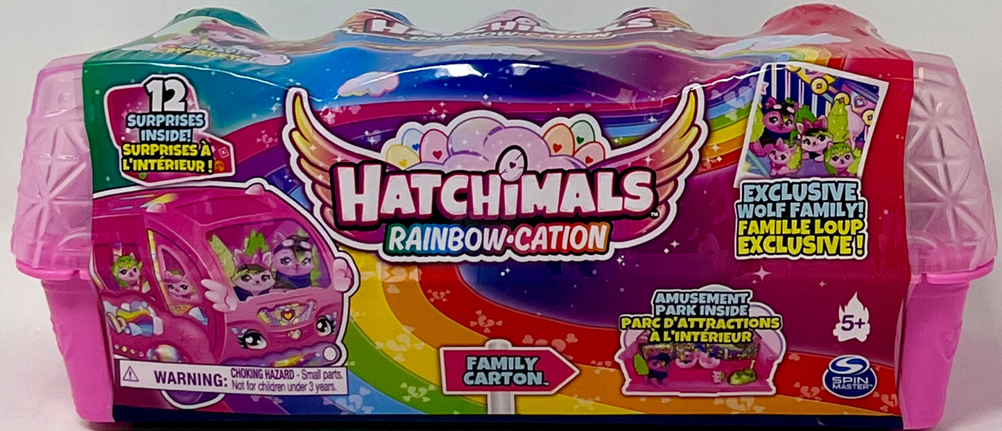 Hatchimals CollEGGtibles, Rainbow-cation Wolf Family Carton with Surprise Playset, 10 Characters, 2 Accessories, Kids Toys for Girls