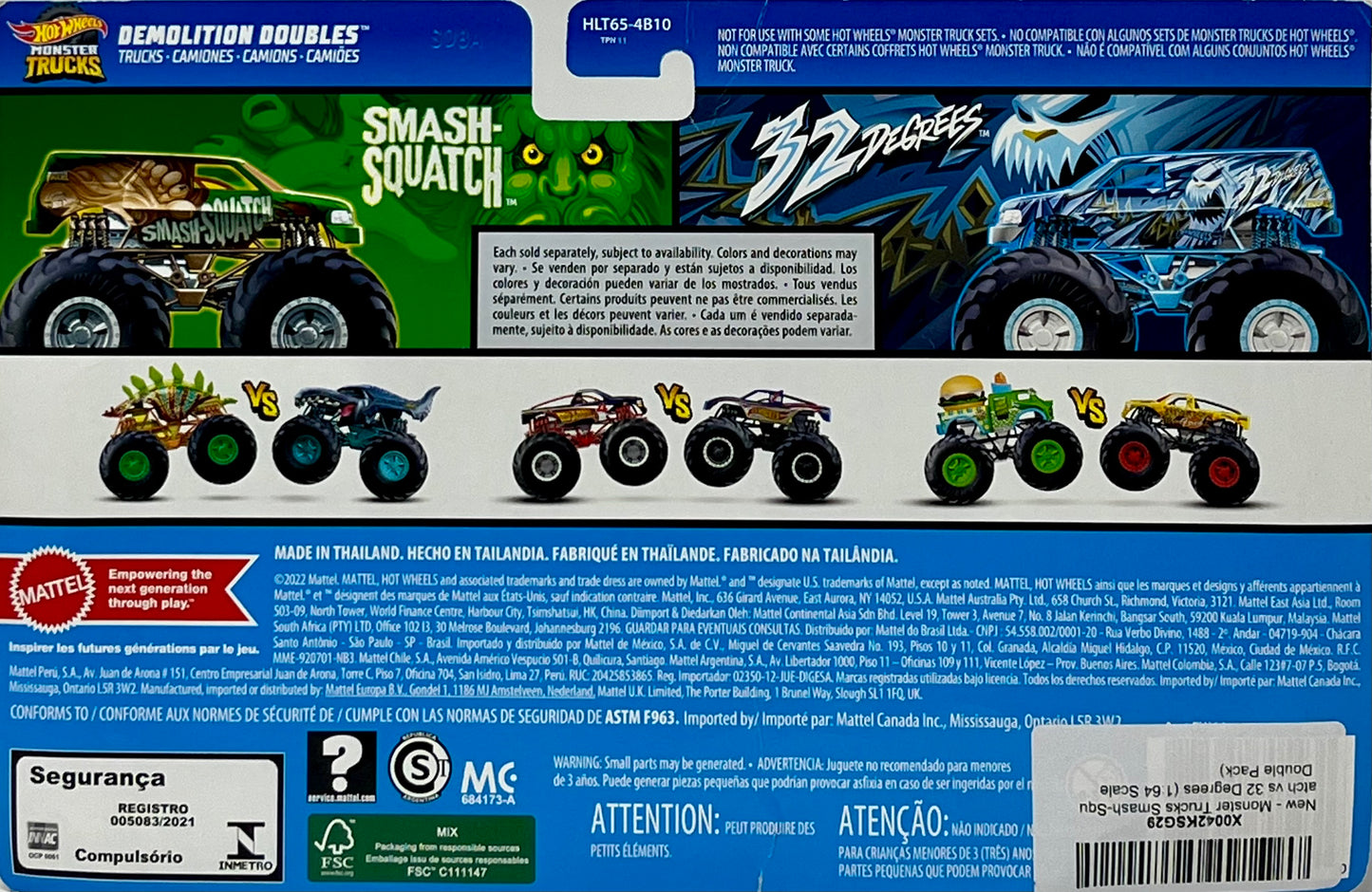 Hot Wheels Monster Trucks Smash Squatch vs 32 Degrees Demolition Doubles