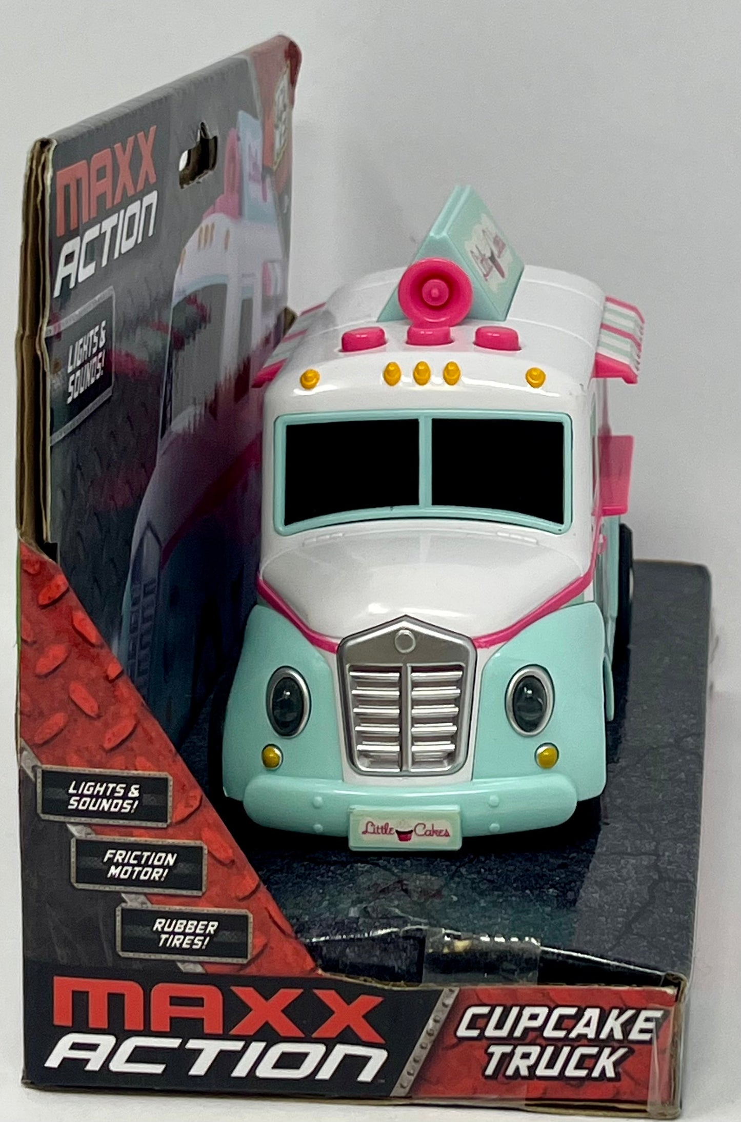 Maxx Action 5” Cup Cake Truck Friction Motor Rubber Tires Lights and Sound