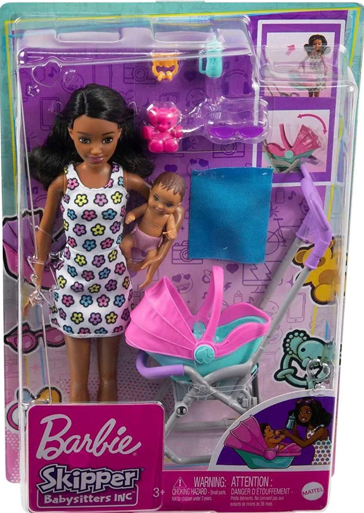 barbie stroller and car seat Barbie Skipper Babysitters Inc Playset with Brunette Doll, Stroller, Baby Doll & 5 Accessories, Remove Stroller Seat for Carrier