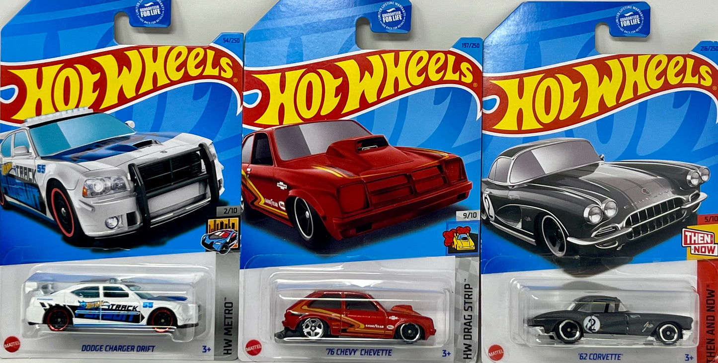 Hot Wheels Muscle Car Madness 5 Pack Random Diecast Bundle Set with Various Corvettes, Mustangs, Camaros, Chargers, GTO"s, Firebirds, Shelby, and More