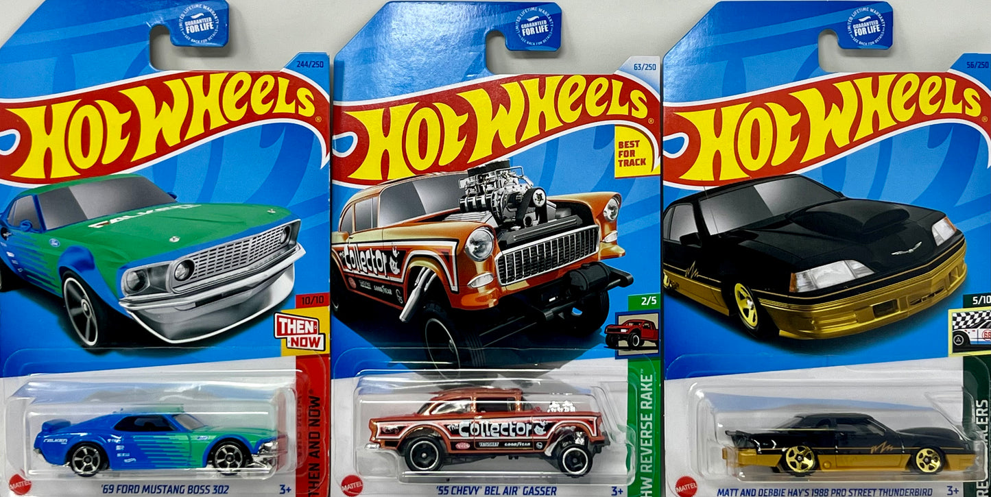 Hot Wheels Muscle Car Madness 5 Pack Random Diecast Bundle Set with Various Corvettes, Mustangs, Camaros, Chargers, GTO"s, Firebirds, Shelby, and More