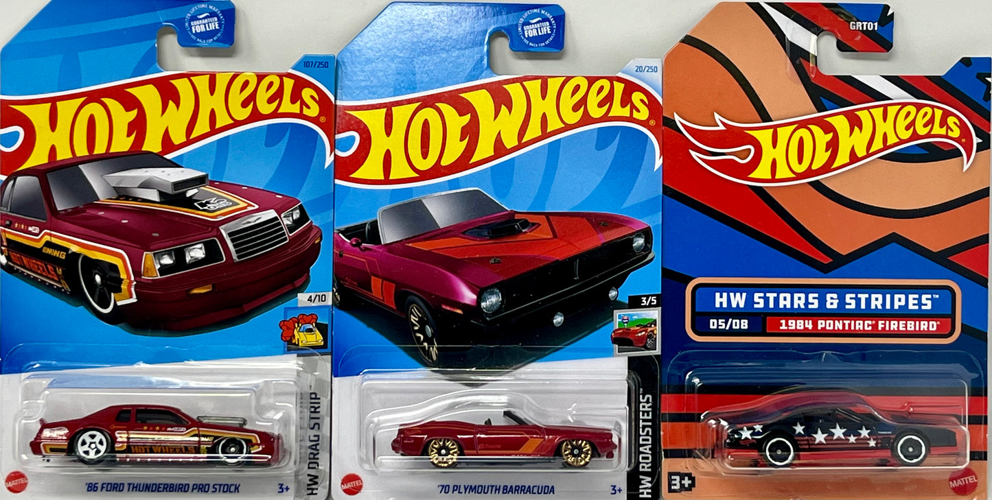 Hot Wheels Muscle Car Madness 5 Pack Random Diecast Bundle Set with Various Corvettes, Mustangs, Camaros, Chargers, GTO"s, Firebirds, Shelby, and More
