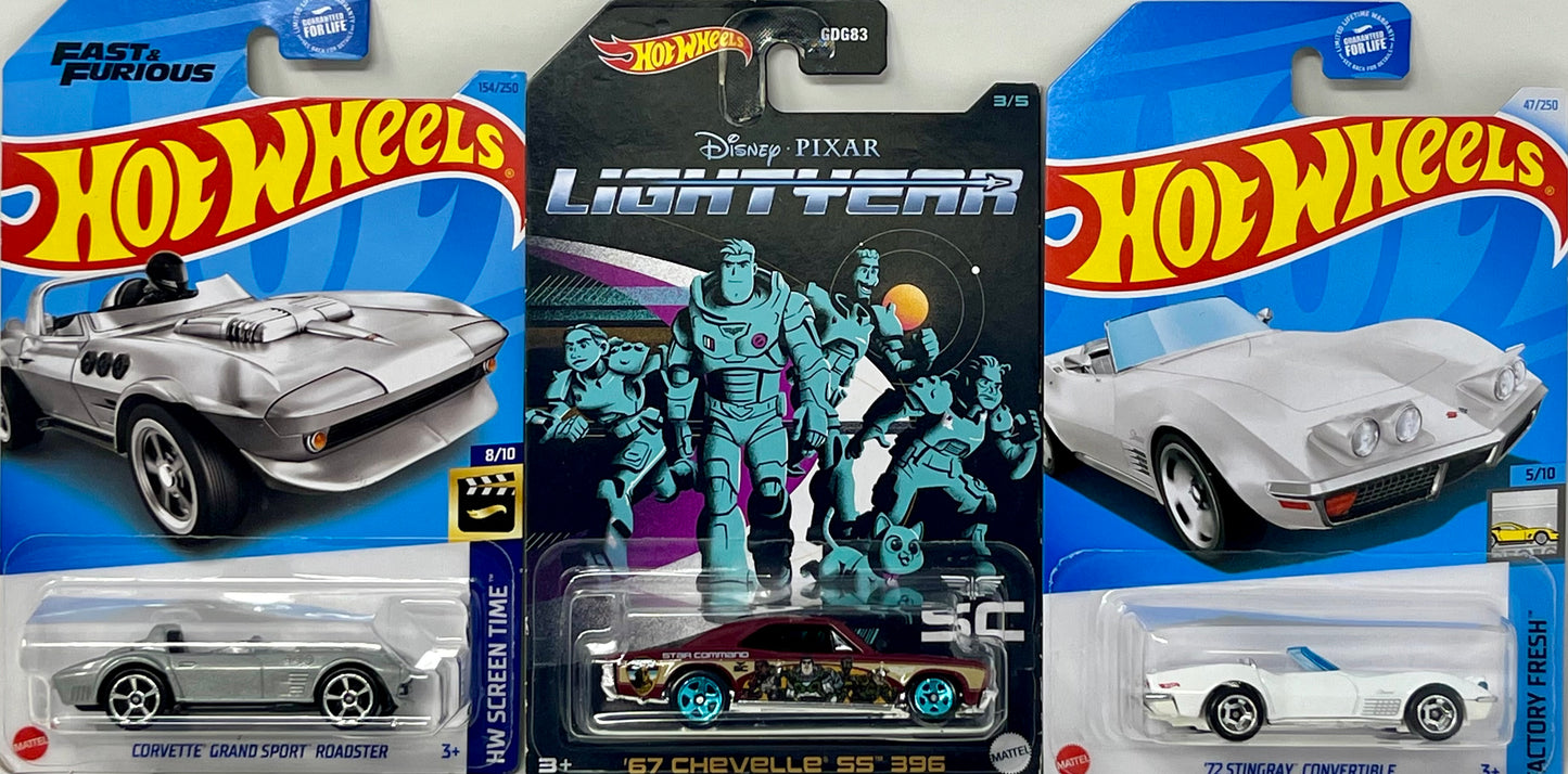 Hot Wheels Muscle Car Madness 5 Pack Random Diecast Bundle Set with Various Corvettes, Mustangs, Camaros, Chargers, GTO"s, Firebirds, Shelby, and More