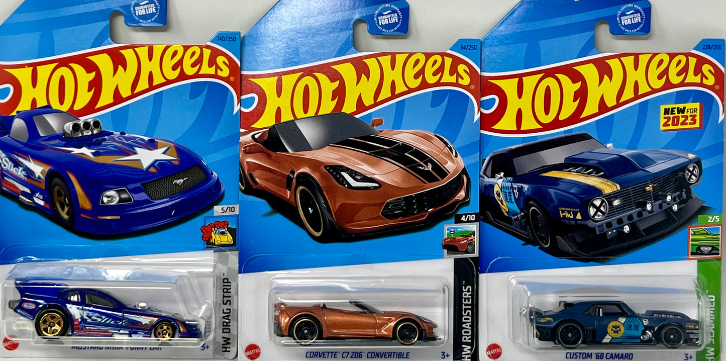Hot Wheels Muscle Car Madness 5 Pack Random Diecast Bundle Set with Various Corvettes, Mustangs, Camaros, Chargers, GTO"s, Firebirds, Shelby, and More