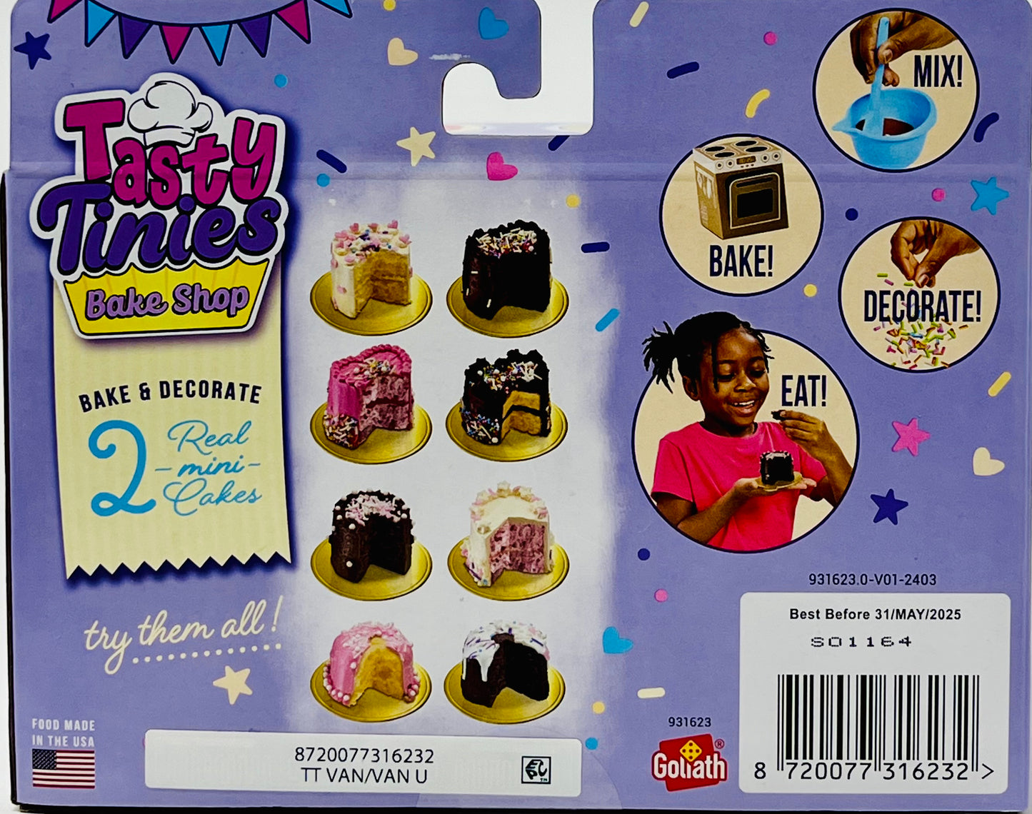 Goliath Tasty Tinies Bake Shop Vanilla Cake Mix Kit with Pink Pop Sprinkles & Pink Vanilla Frosting | Bake & Decorate 2 Real Mini Cakes | Includes Mini Tools & Ingredients | Ages 6+