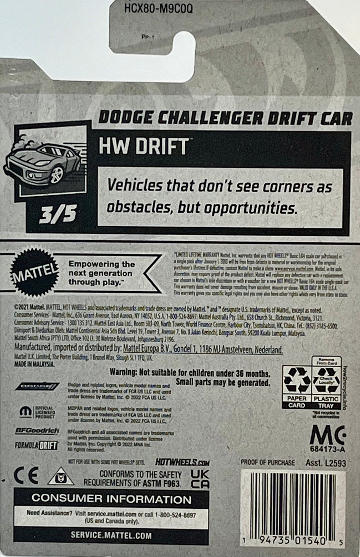 Hot Wheels Dodge Challenger Drift Car (RED) Drift with Protector
