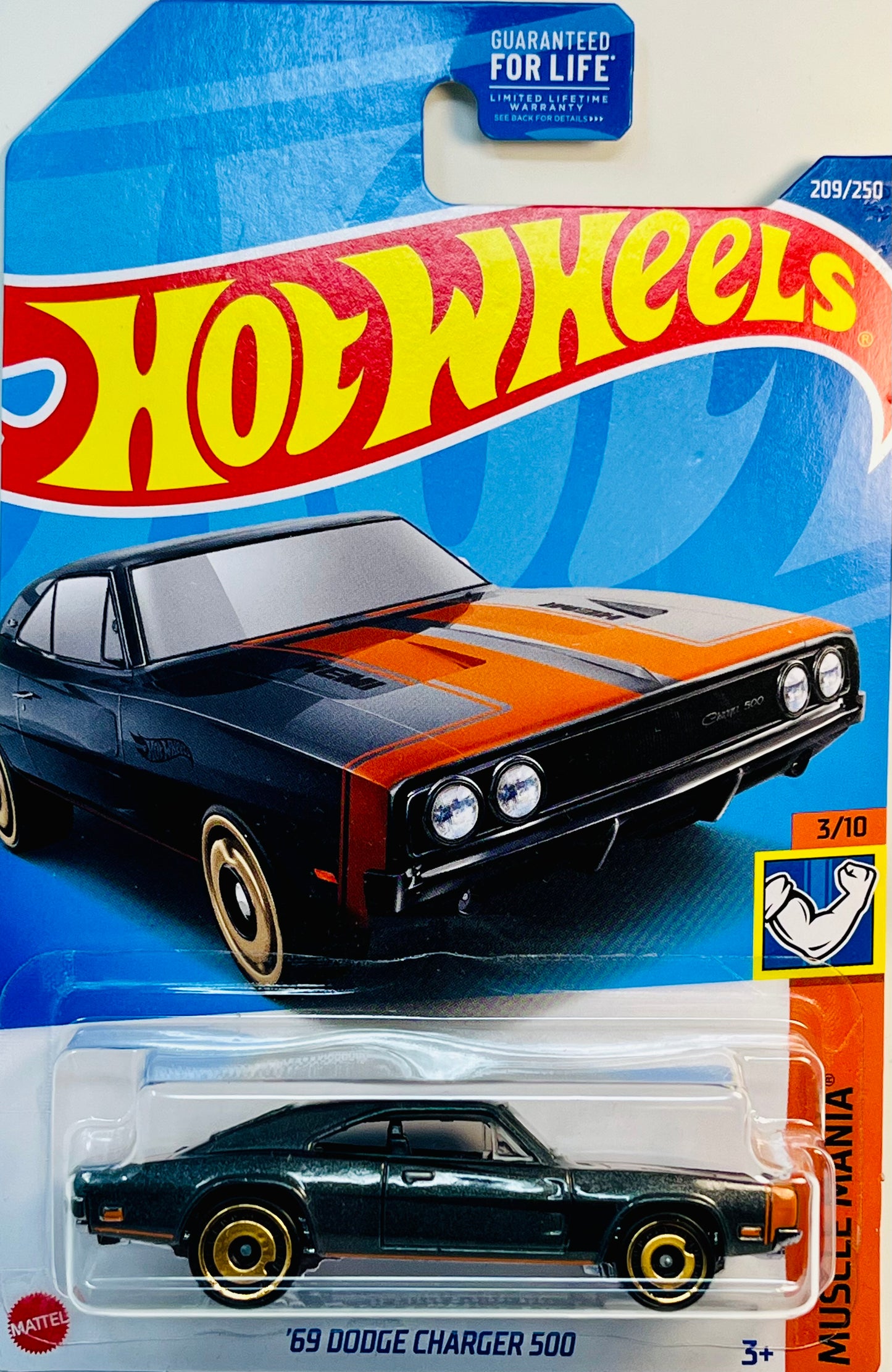 Hot Wheels '69 Dodge Charger 500 (Gray/Orange) Muscle Mania with Protector