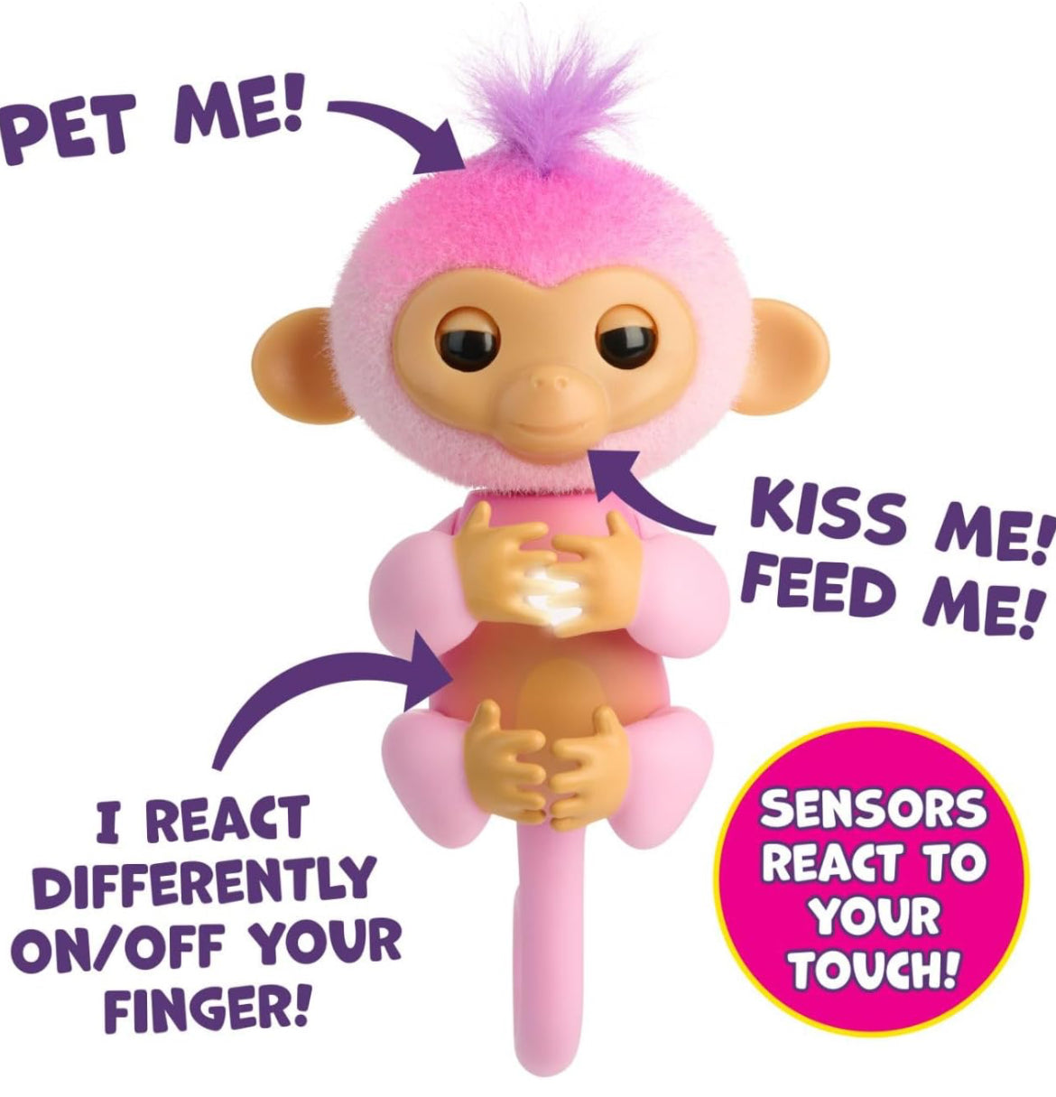 Fingerlings 2023 New Interactive Baby Monkey Reacts to Touch – 70+ Sounds & Reactions – Harmony (Pink)