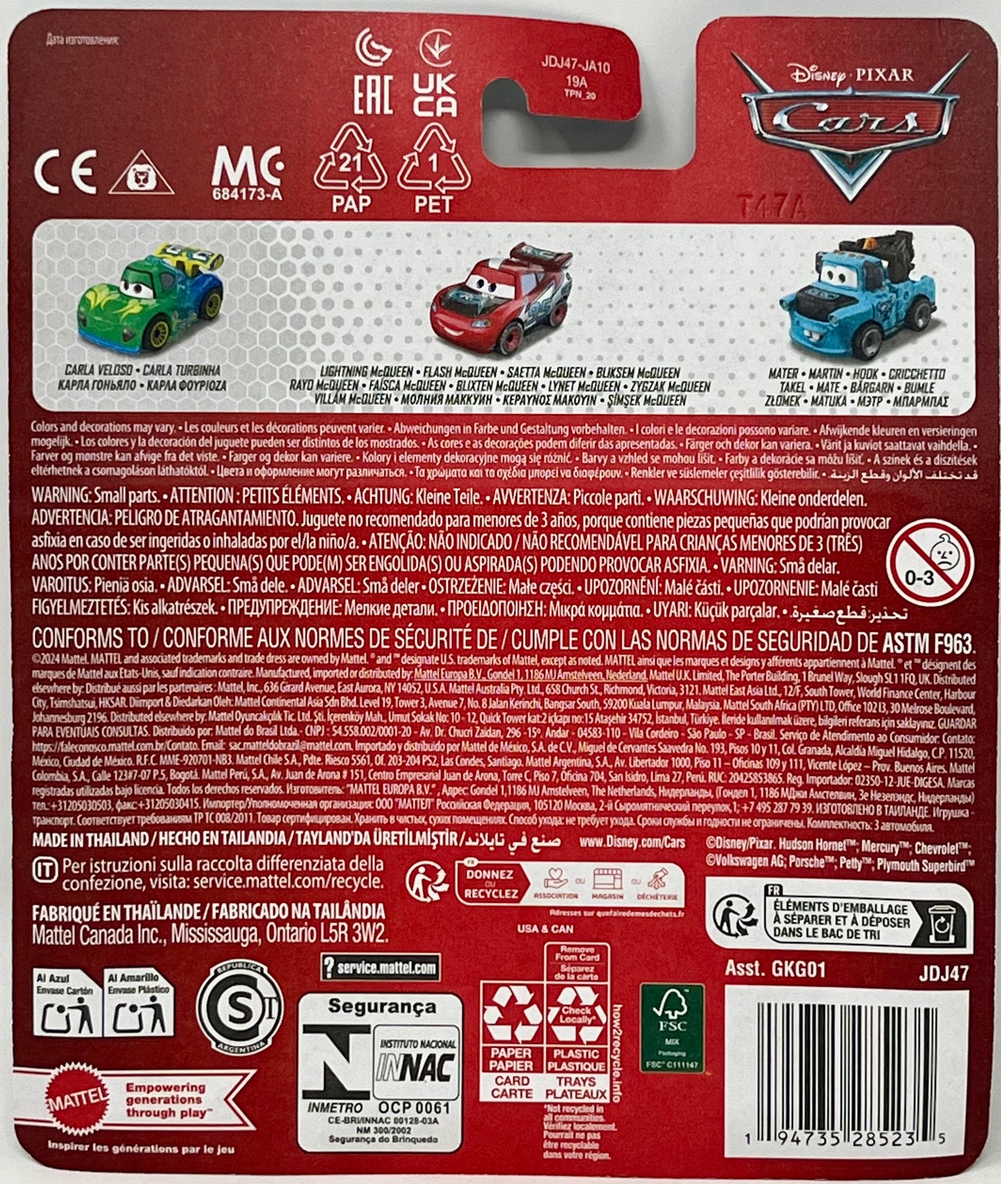 Disney Pixar Cars Mini Racers Carla Veloso Lightning McQueen Blue Mater 3-pack
