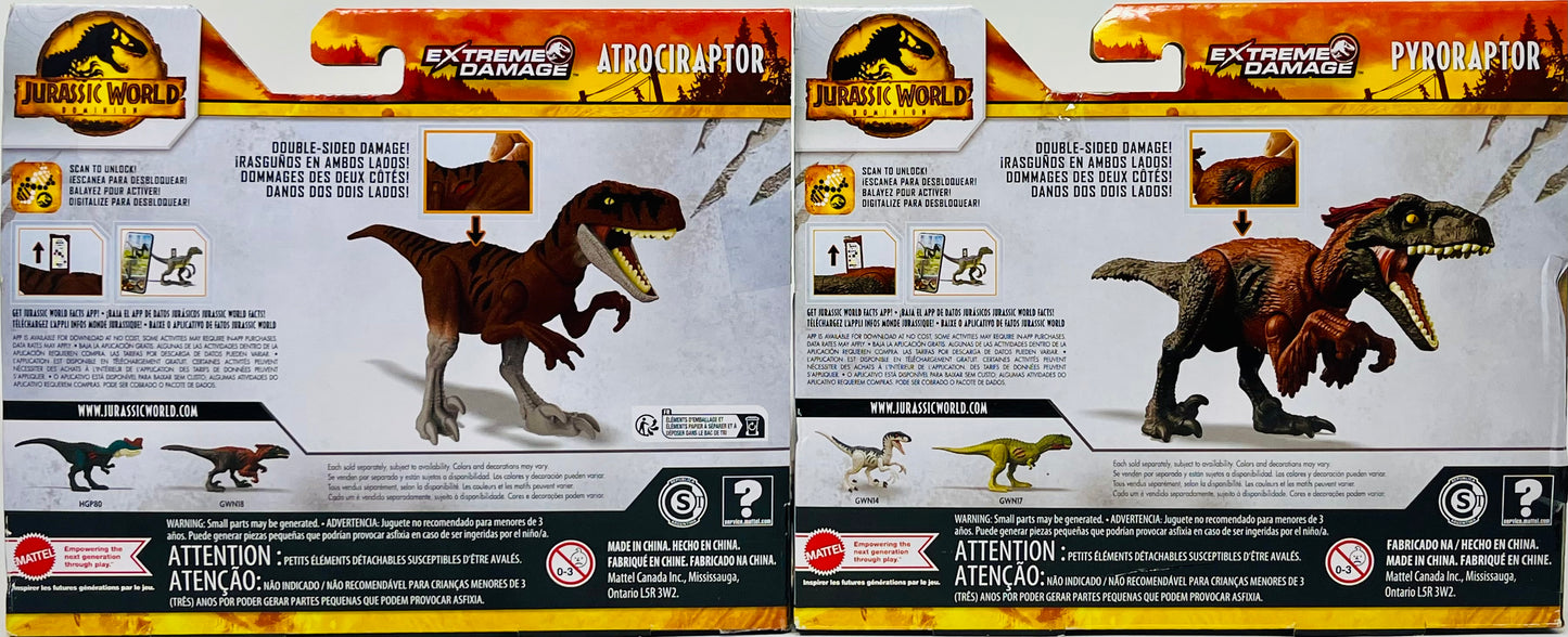 2 Pack Jurassic World Dominion Extreme Damage Pyroraptor & Atrociraptor