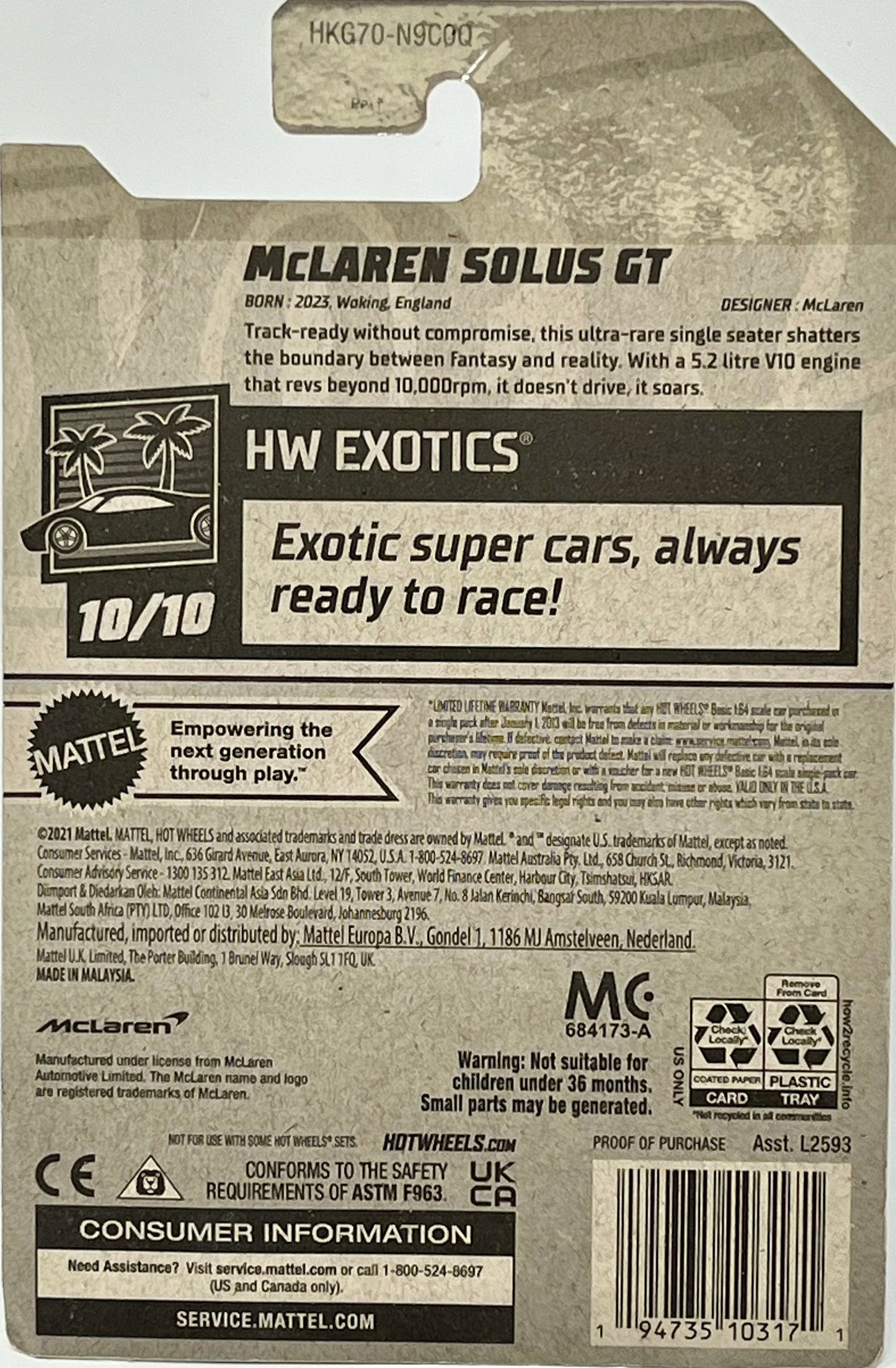 Hot Wheels McLaren Solus GT (White) with Protector