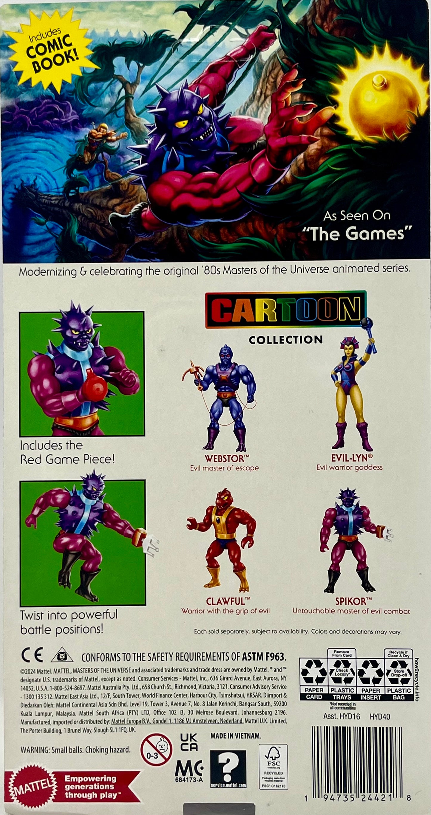 Masters of the Universe Origins Toy, Spikor Cartoon Collection Action Figure, 5.5-inch MOTU Villain, 16 Joints, Claw Hand & Game Pieces