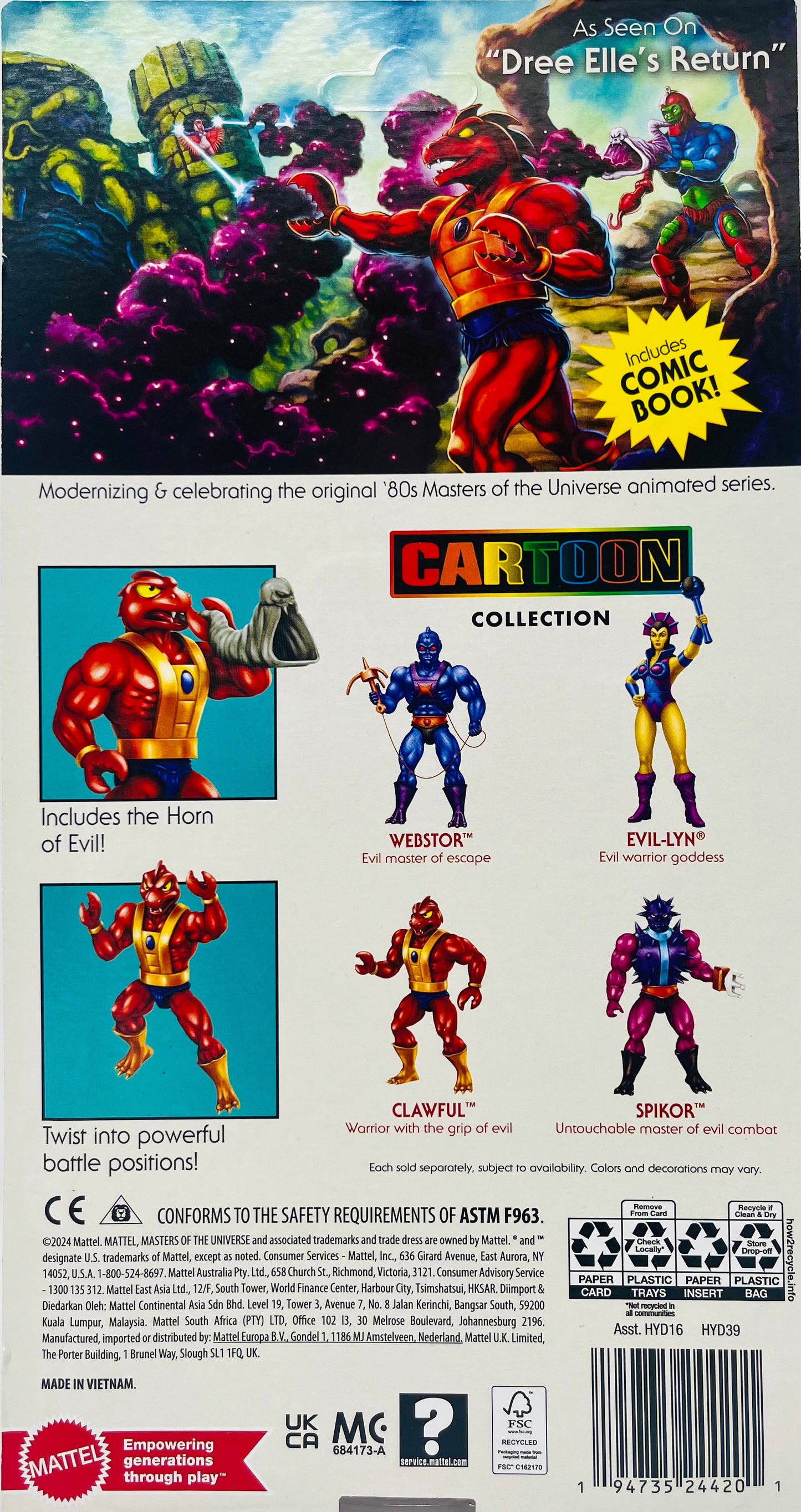 Masters of the Universe Origins Toy, Clawful Cartoon Collection Action Figure, 5.5-inch MOTU Villain, 16 Articulations, Horn of Evil & Mini-Comic
