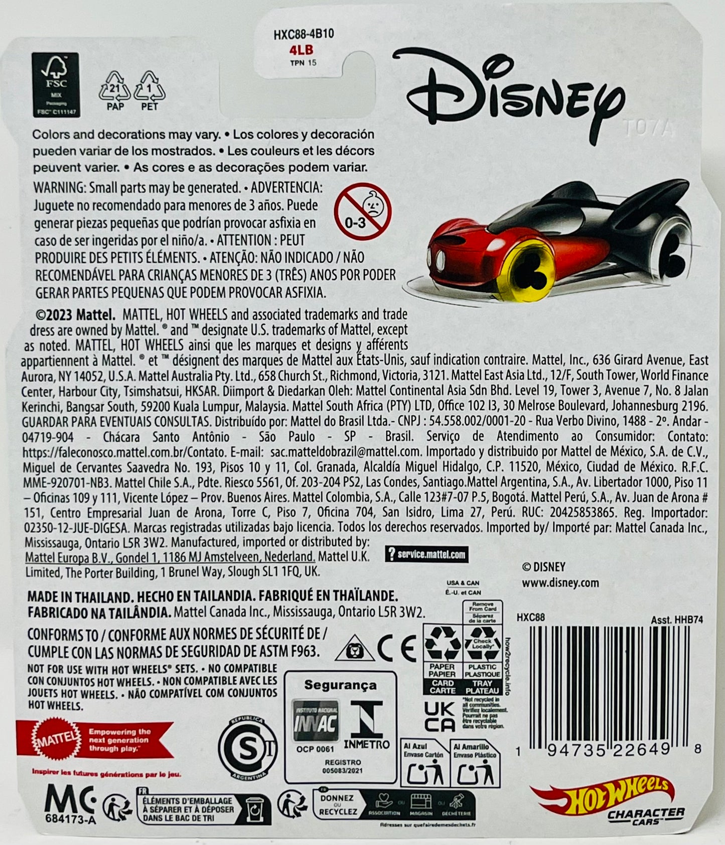 Hot Wheels Licensed Character Car (Disney Mickey Mouse), Gift for Kids 3 Years & up & Collectors