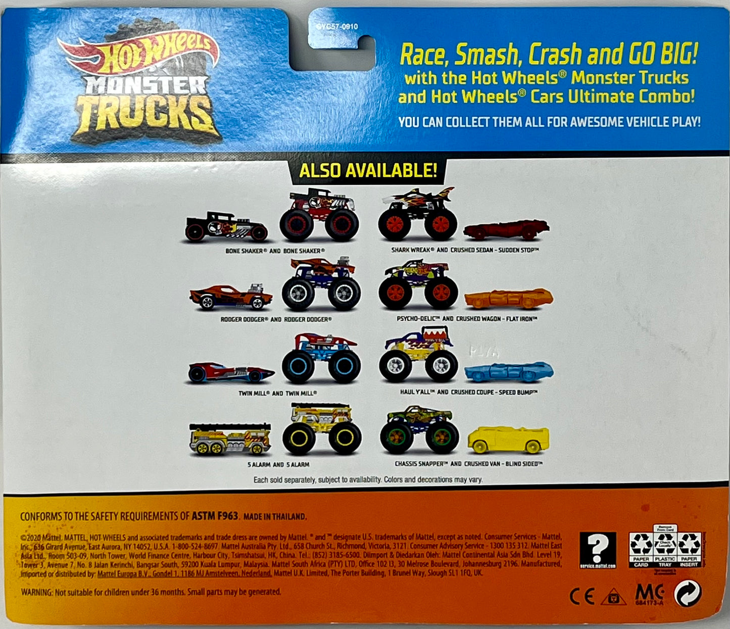 Hot Wheels Monster Trucks 2 Pack Bone Shaker vs Shark Wreak Both With Flames