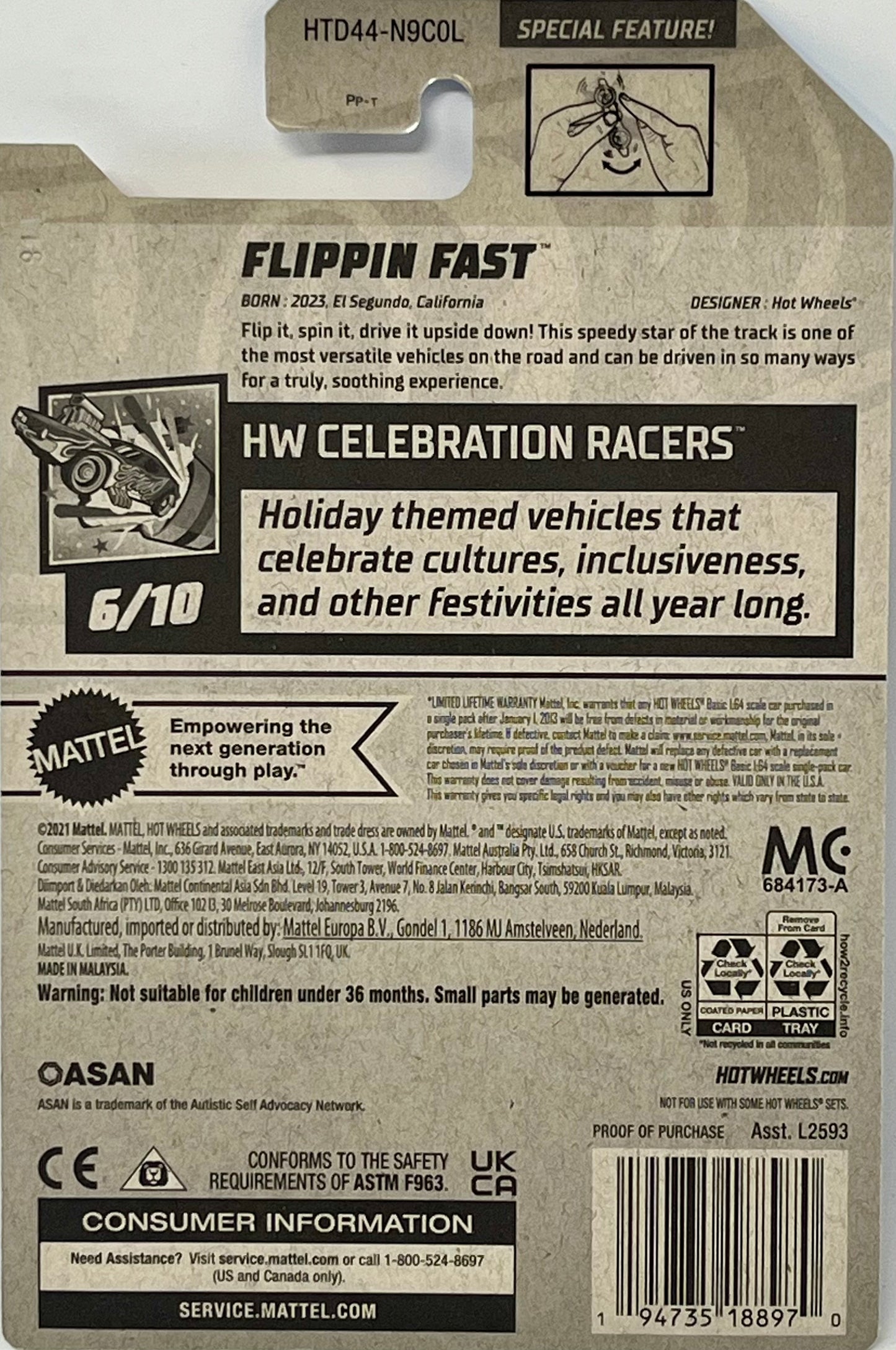 Hot Wheels Flipping Fast Green/Yellow 103/250 HW CELEBRATION RACERS 6/10 Autistic Self Advocacy Network