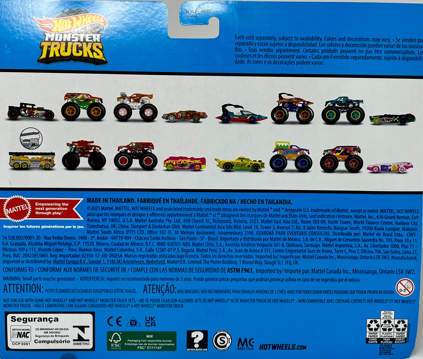 Hot Wheels Monster Trucks Invader vs Stars and Stripes w/ 5 Alarm & Crushed Car