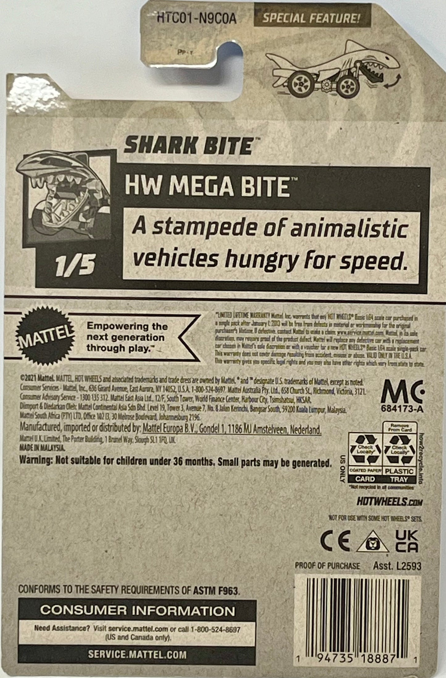 Mattel Hot Wheels Shark Bite Gold 18/250 Mega Bite 1/5
