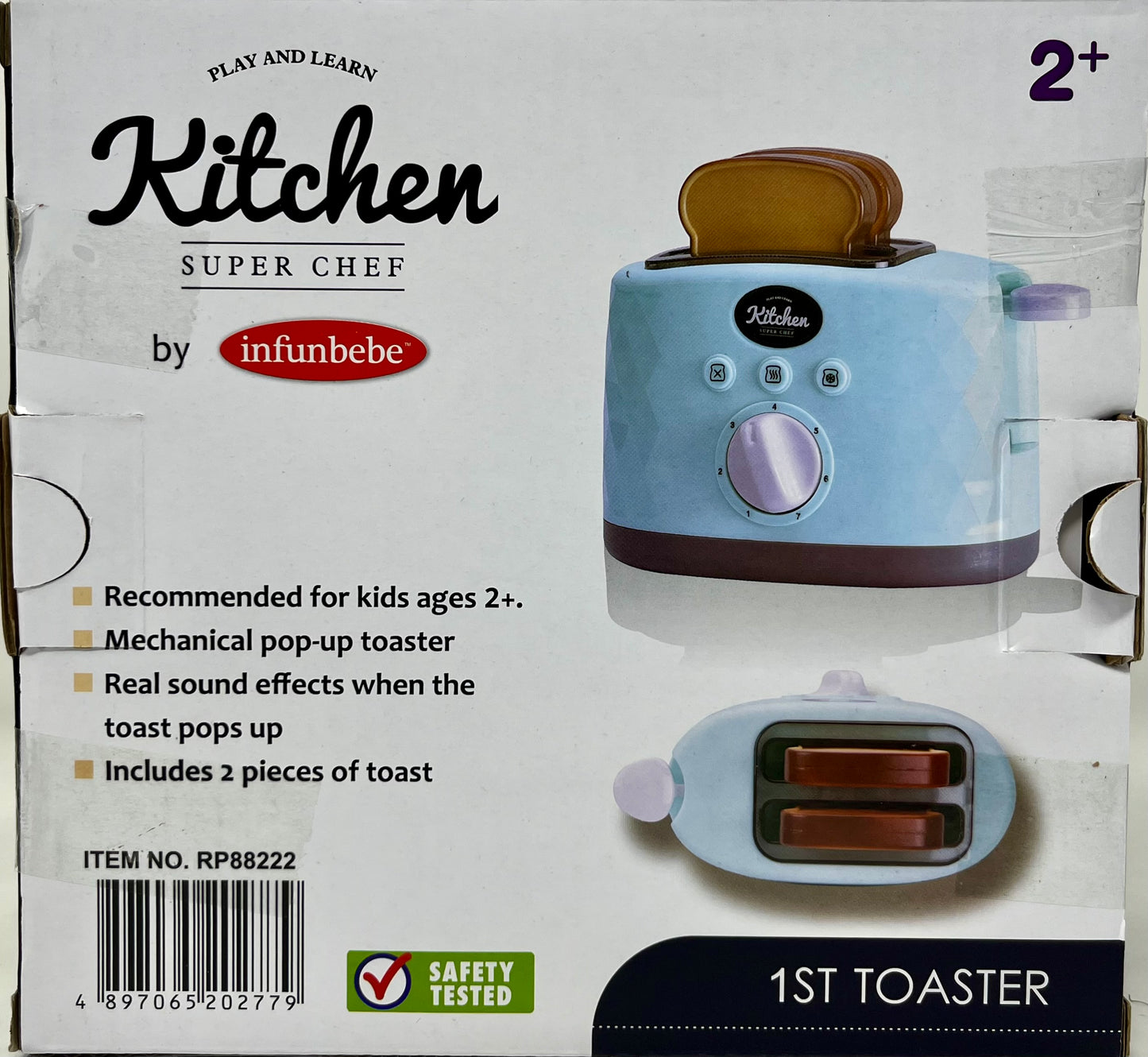 Infunbebe Kids Toaster Toy Electronic Pretend Play Kitchen Appliance with Pop up Sounds My First Bread Slices Set for Toddlers