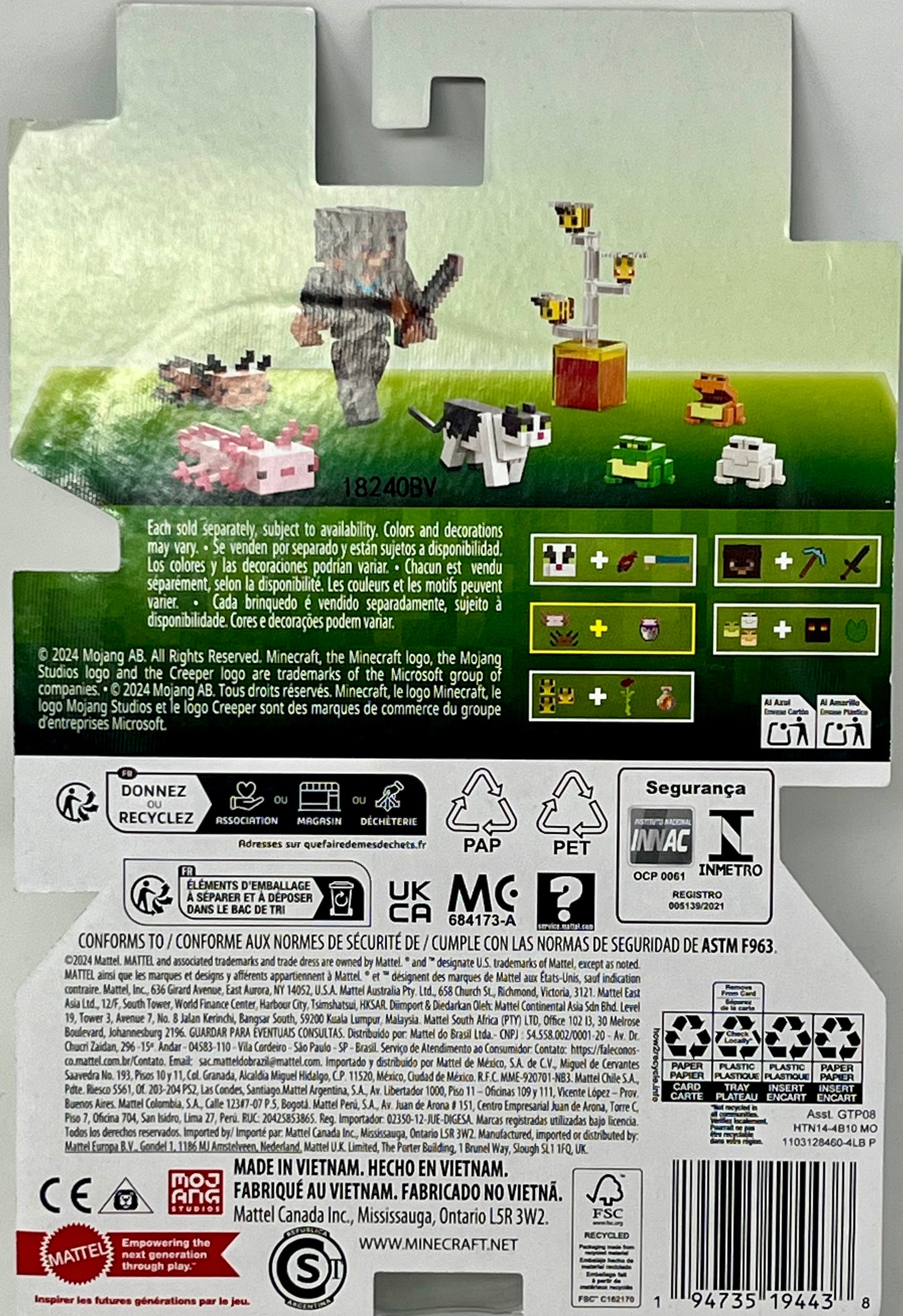Mattel Minecraft Axolotl Pair Action Figures & Mini Axolotl Pail 3-Piece Set
