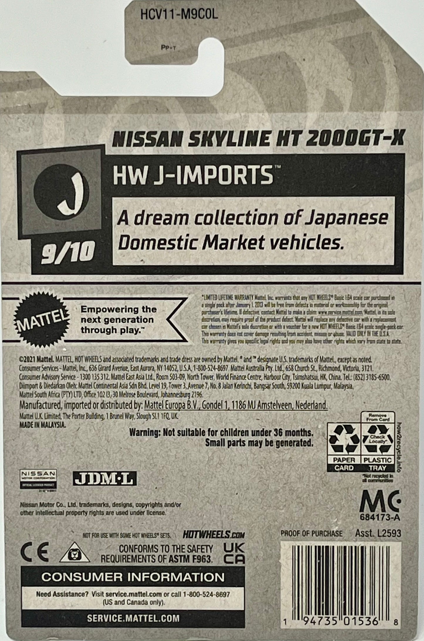 2022 Hot Wheels Nissan Skyline H/T 2000GT-X #187 /250 HW J-Imports w/Protector