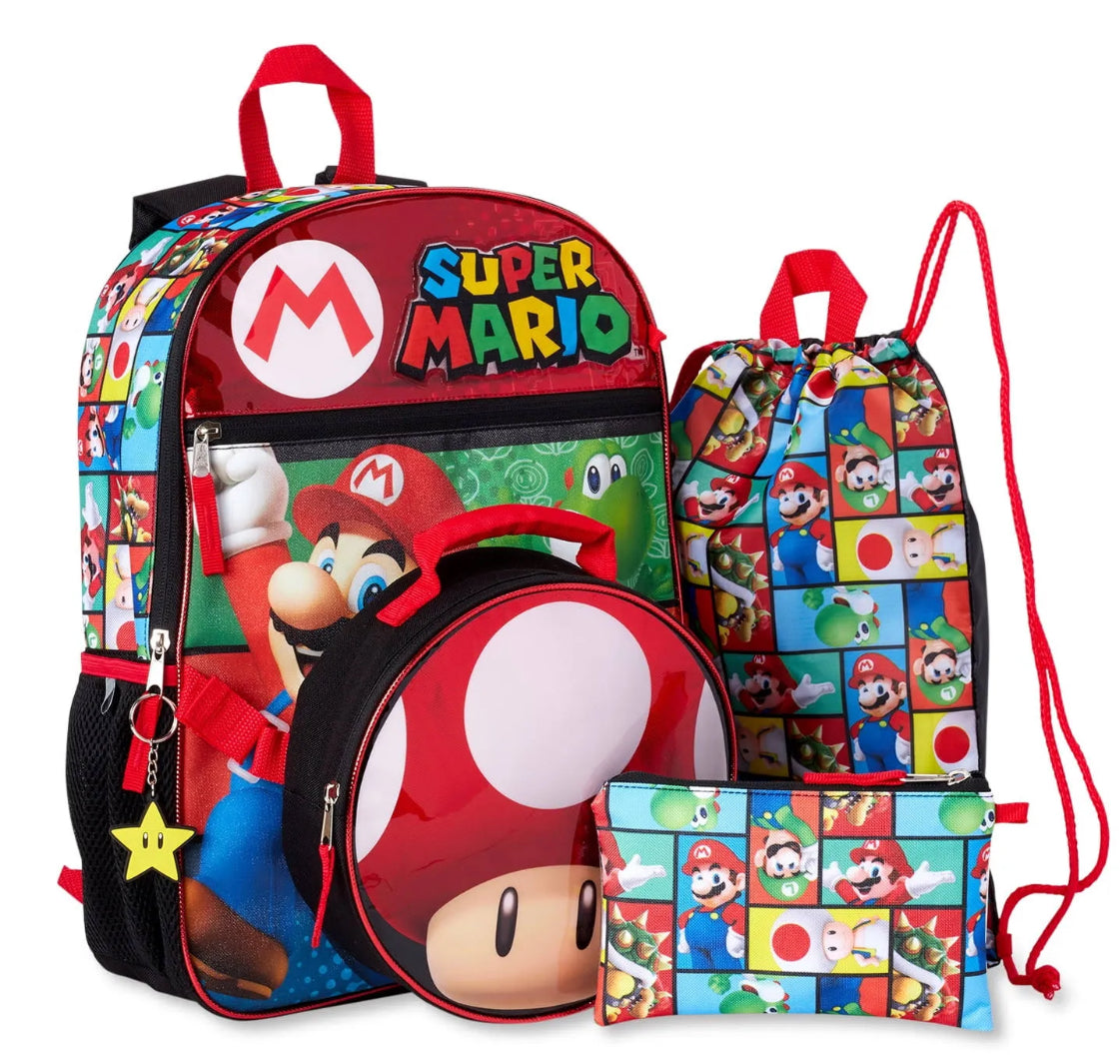 Super Mario 5 Piece Backpack Set, Kids Unisex, Size: 18 inch Super Mario 5 Piece Backpack Set, Kids Unisex, Size: 18 inch