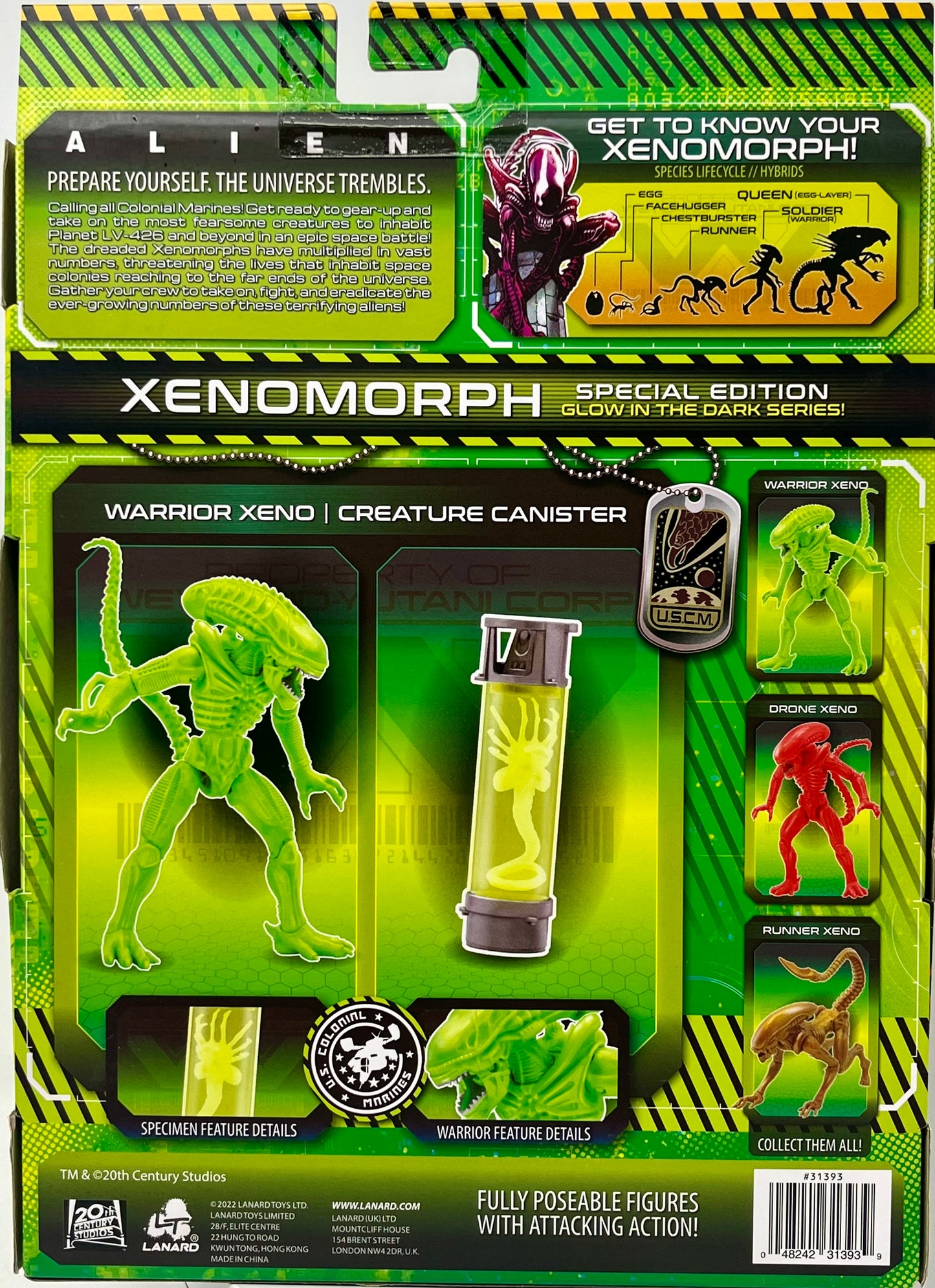 2022 Lanard Alien Xenomorph Warrior Green Glow in the Dark Edition Action Figure