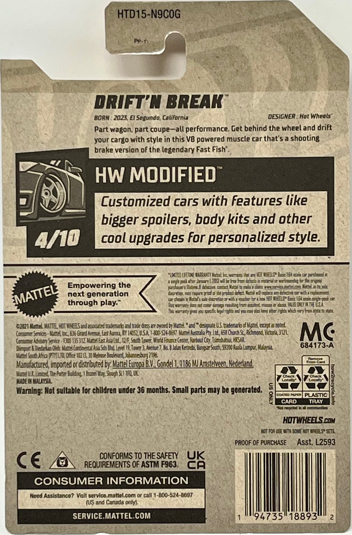 Hot Wheels HW Modified 4/10 (2024) Green Drift'N Break Toy Car 35/250