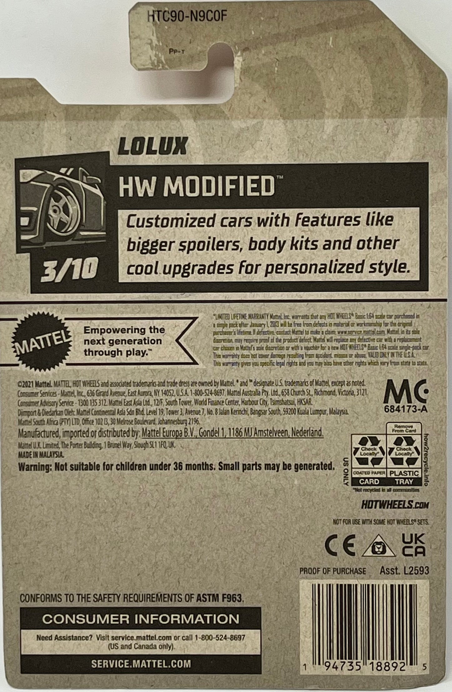 Hot Wheels Lolux Orange Netflix Let’s Race 28/250 HW Modified 3/10