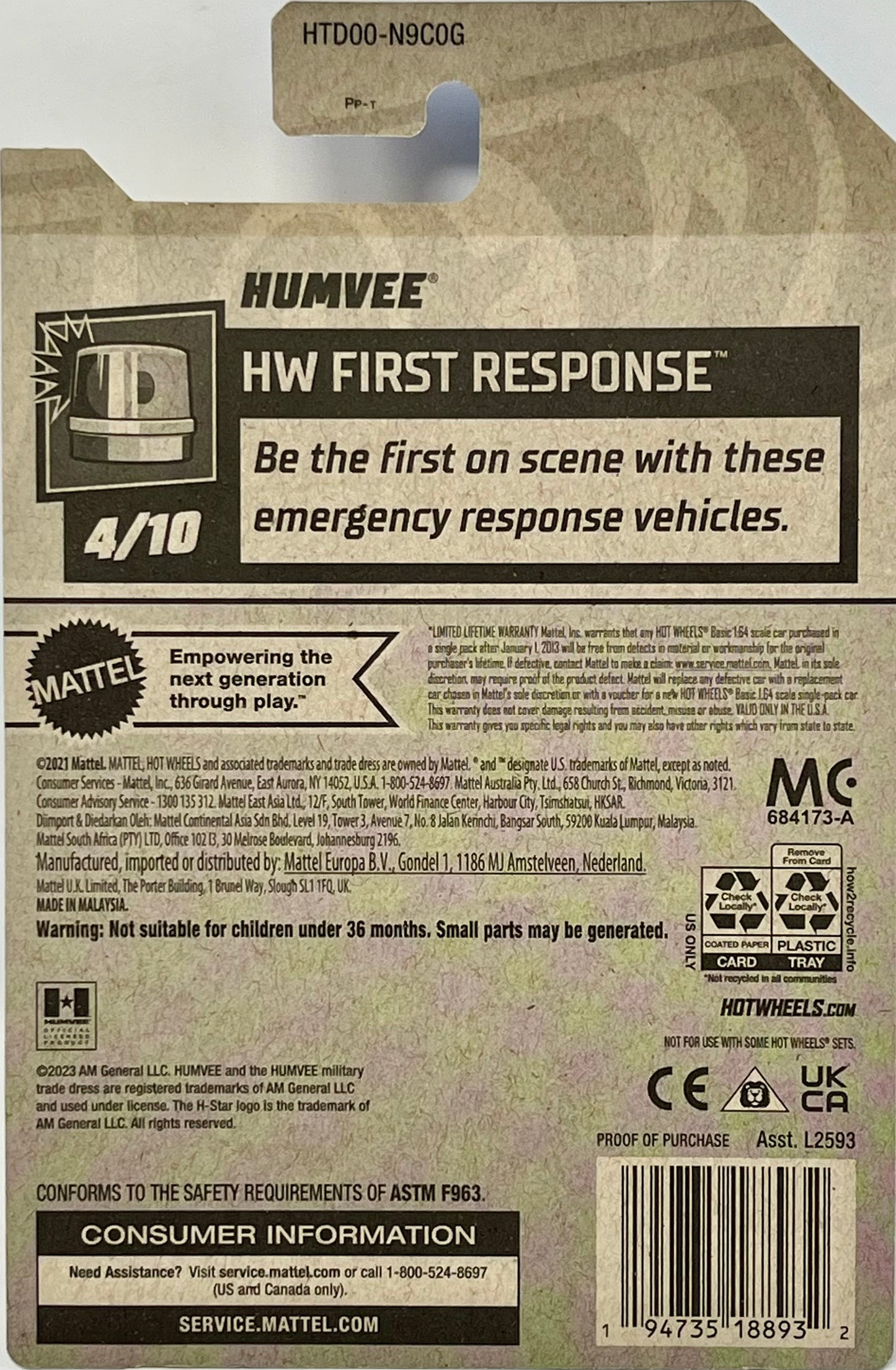 Hot Wheels Blue Humvee 33/250 HW First Response 4/10