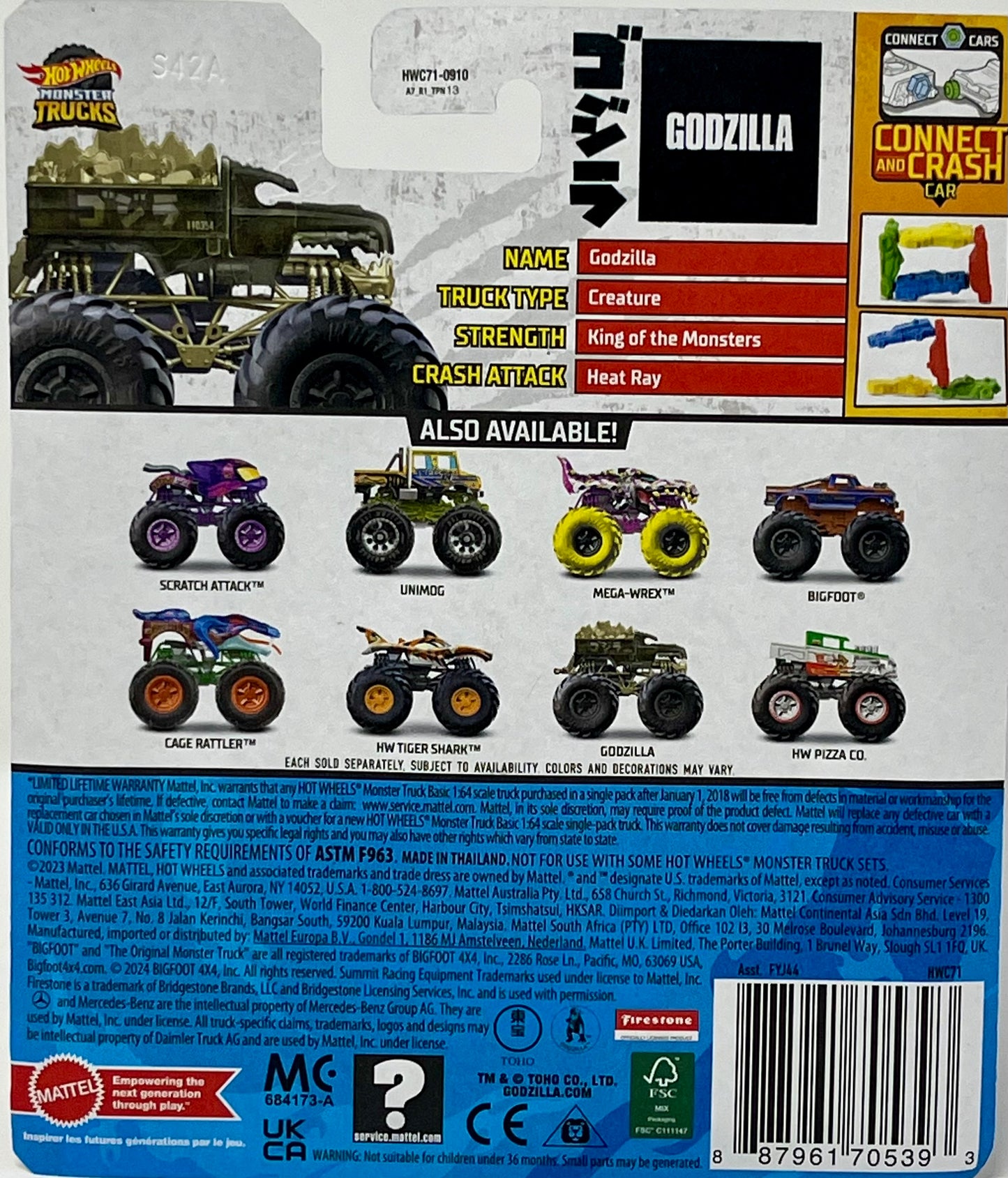 Hot Wheels Monster Trucks Godzilla Diecast Connect And Crash